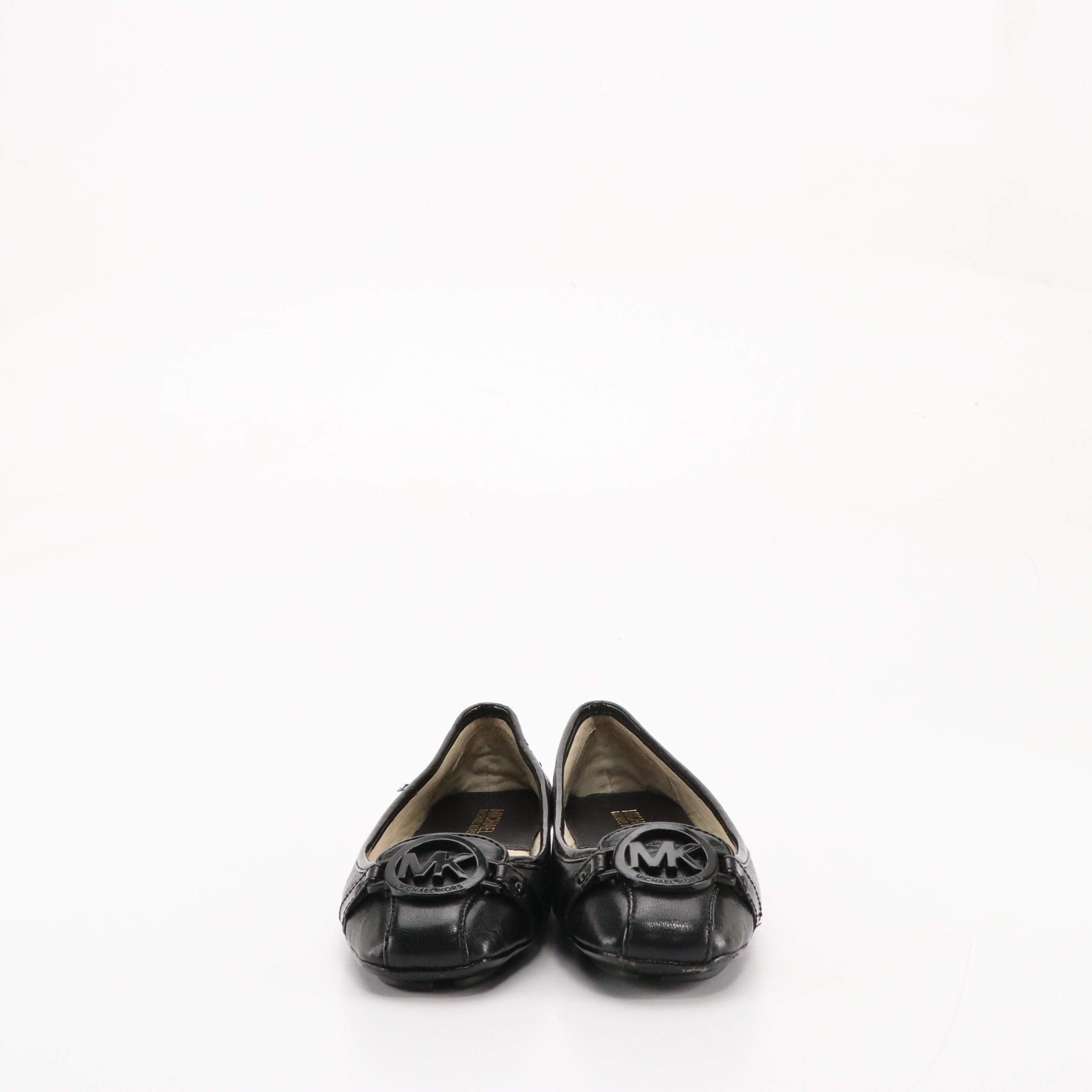 Michael Michael Kors Sky Blue and Black Leather Fulton Moccasin Flats