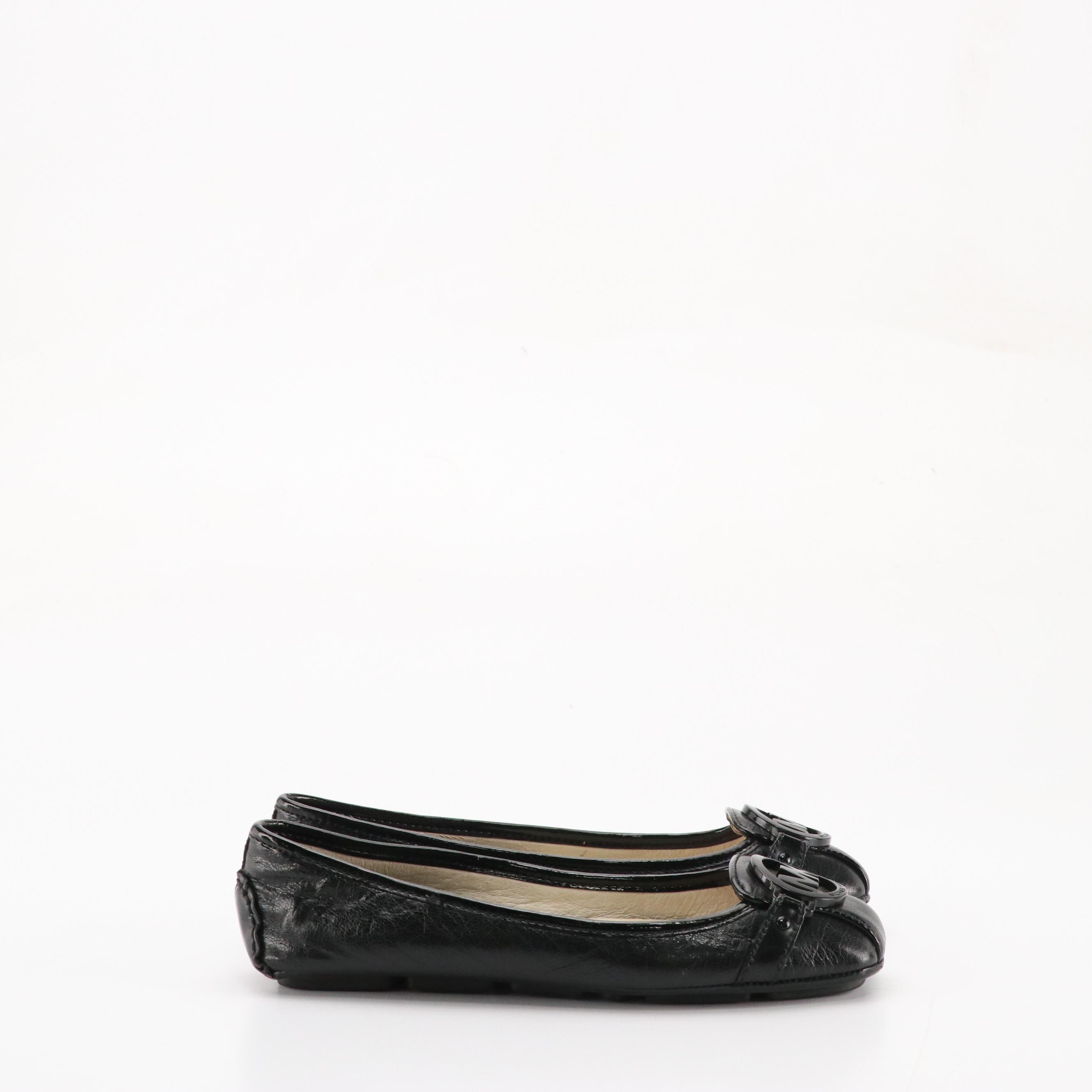 Michael Michael Kors Sky Blue and Black Leather Fulton Moccasin Flats