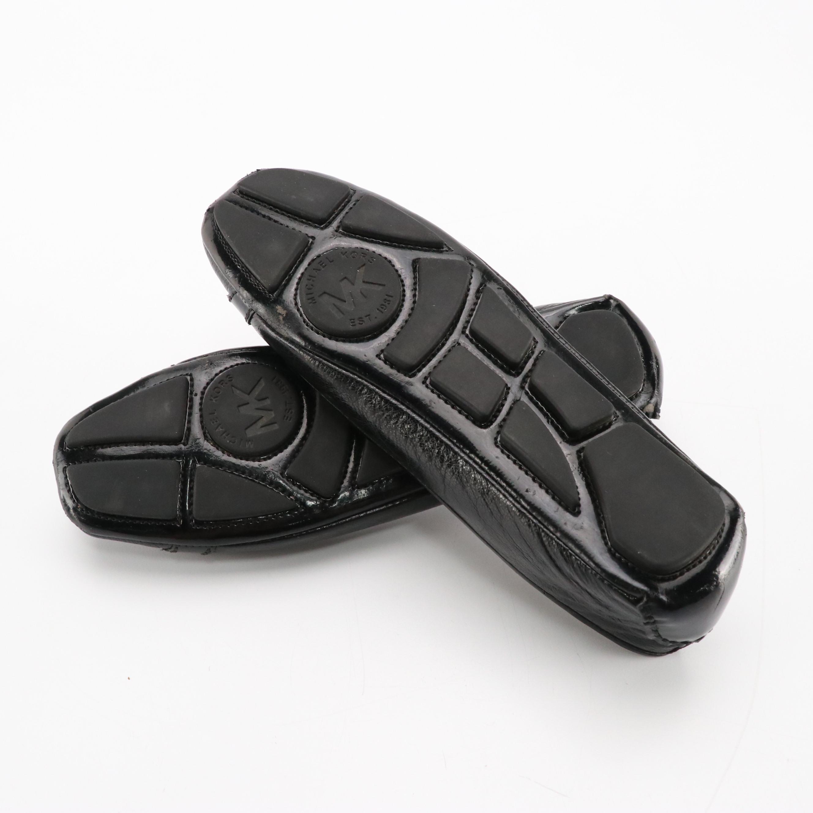 Michael Michael Kors Sky Blue and Black Leather Fulton Moccasin Flats