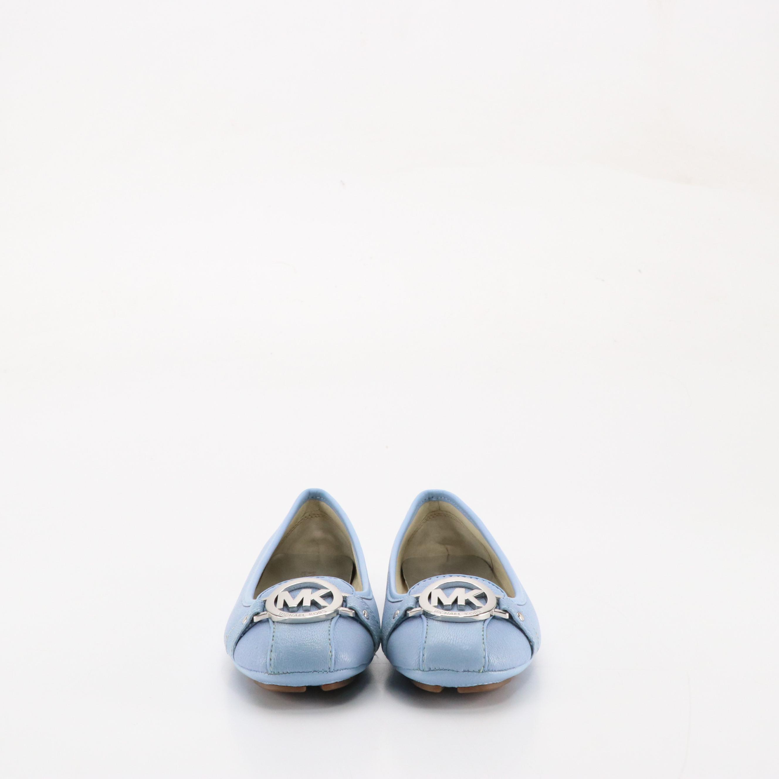 Michael Michael Kors Sky Blue and Black Leather Fulton Moccasin Flats
