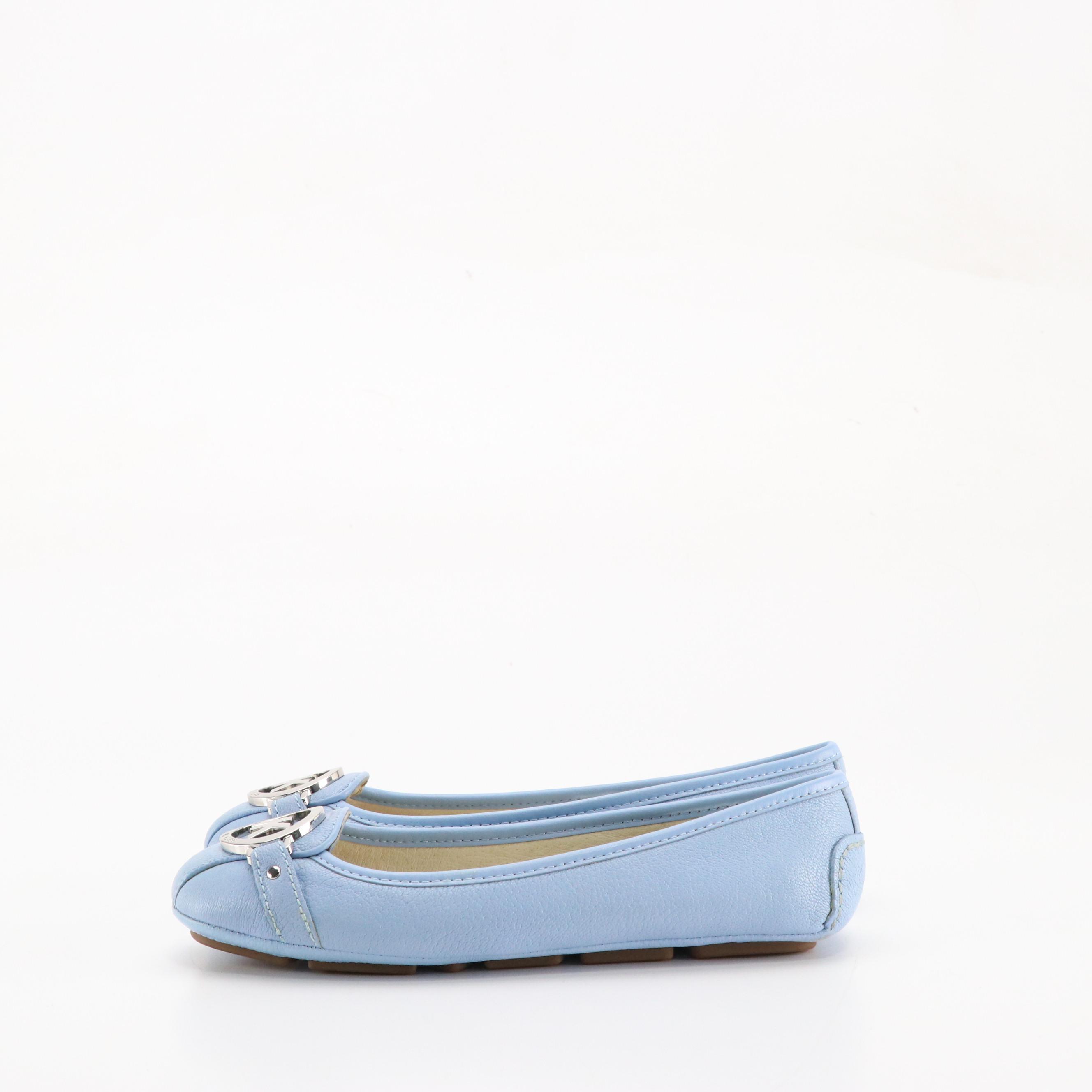 Michael Michael Kors Sky Blue and Black Leather Fulton Moccasin Flats
