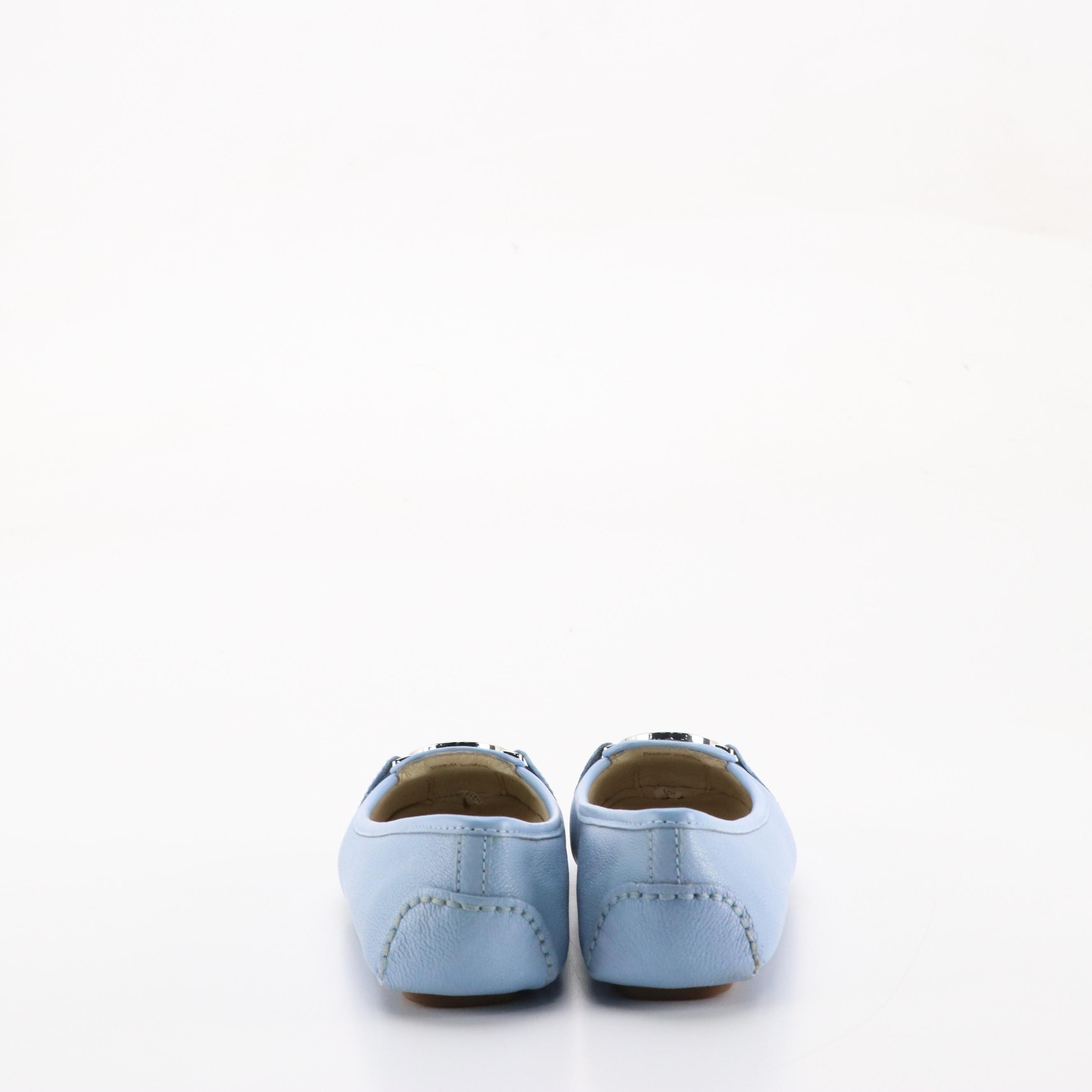 Michael Michael Kors Sky Blue and Black Leather Fulton Moccasin Flats