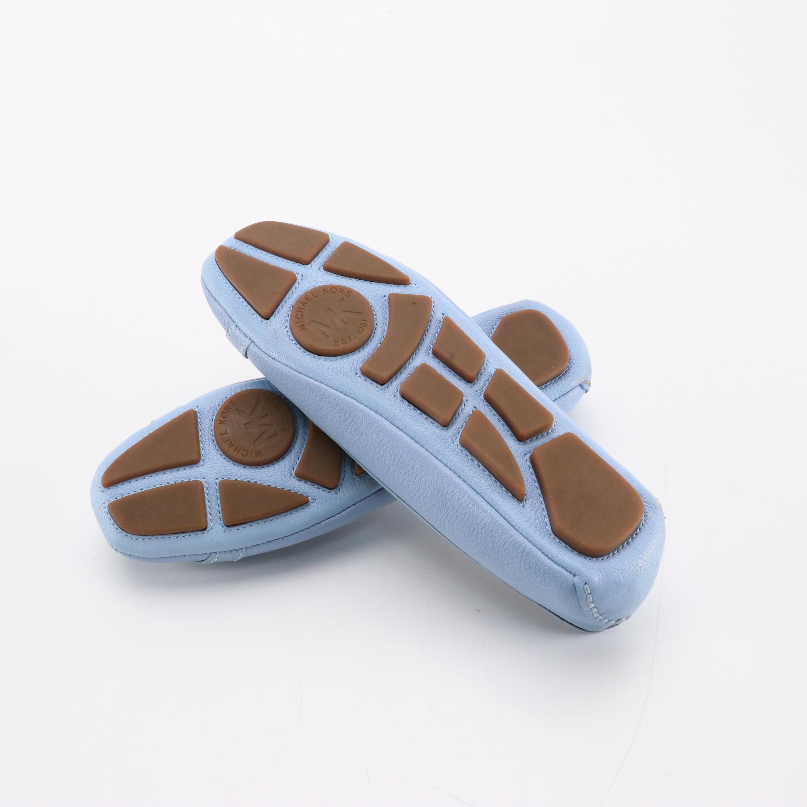 Michael Michael Kors Sky Blue and Black Leather Fulton Moccasin Flats