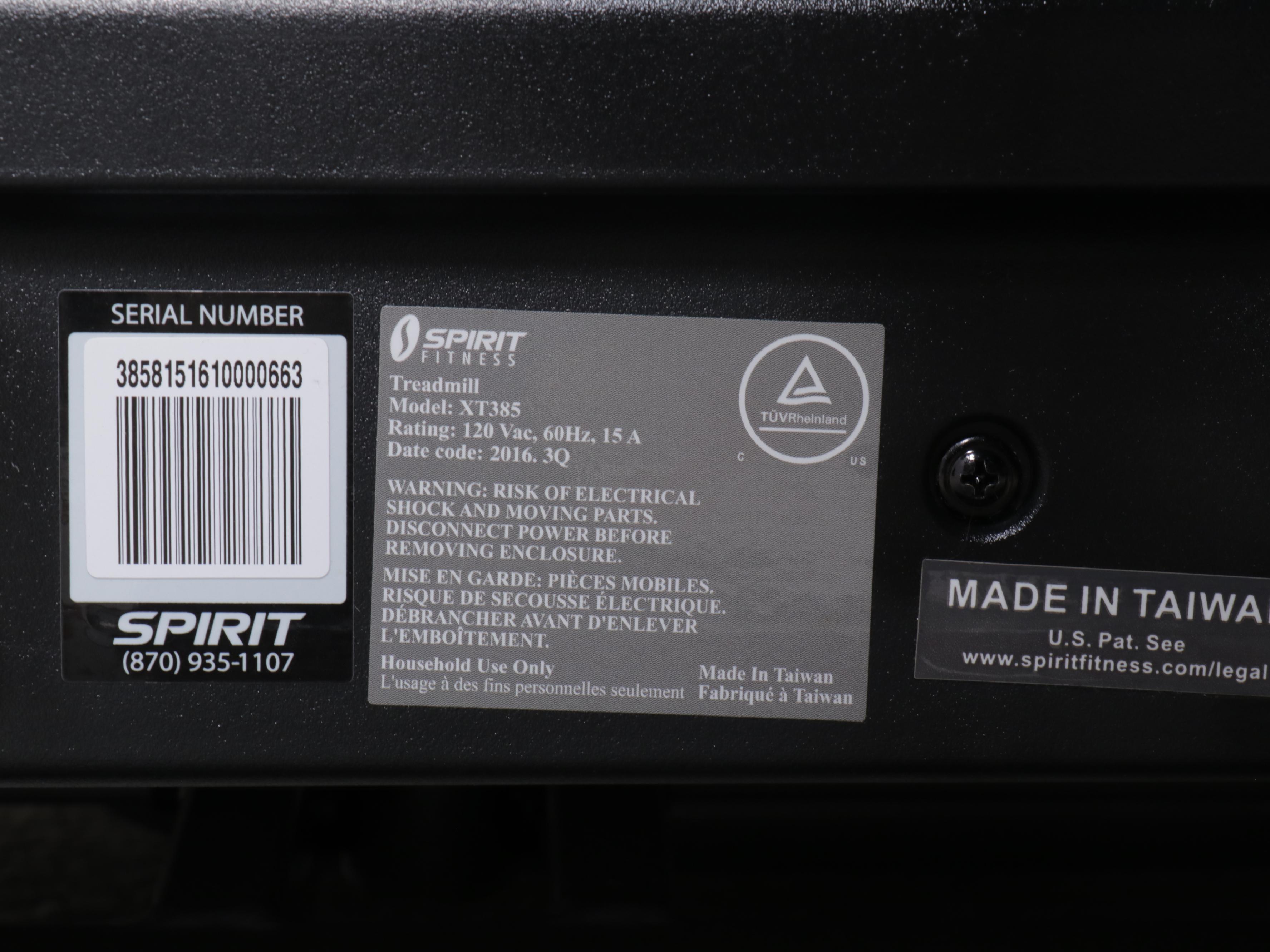 Spirit Fitness Model XT385 Treadmill