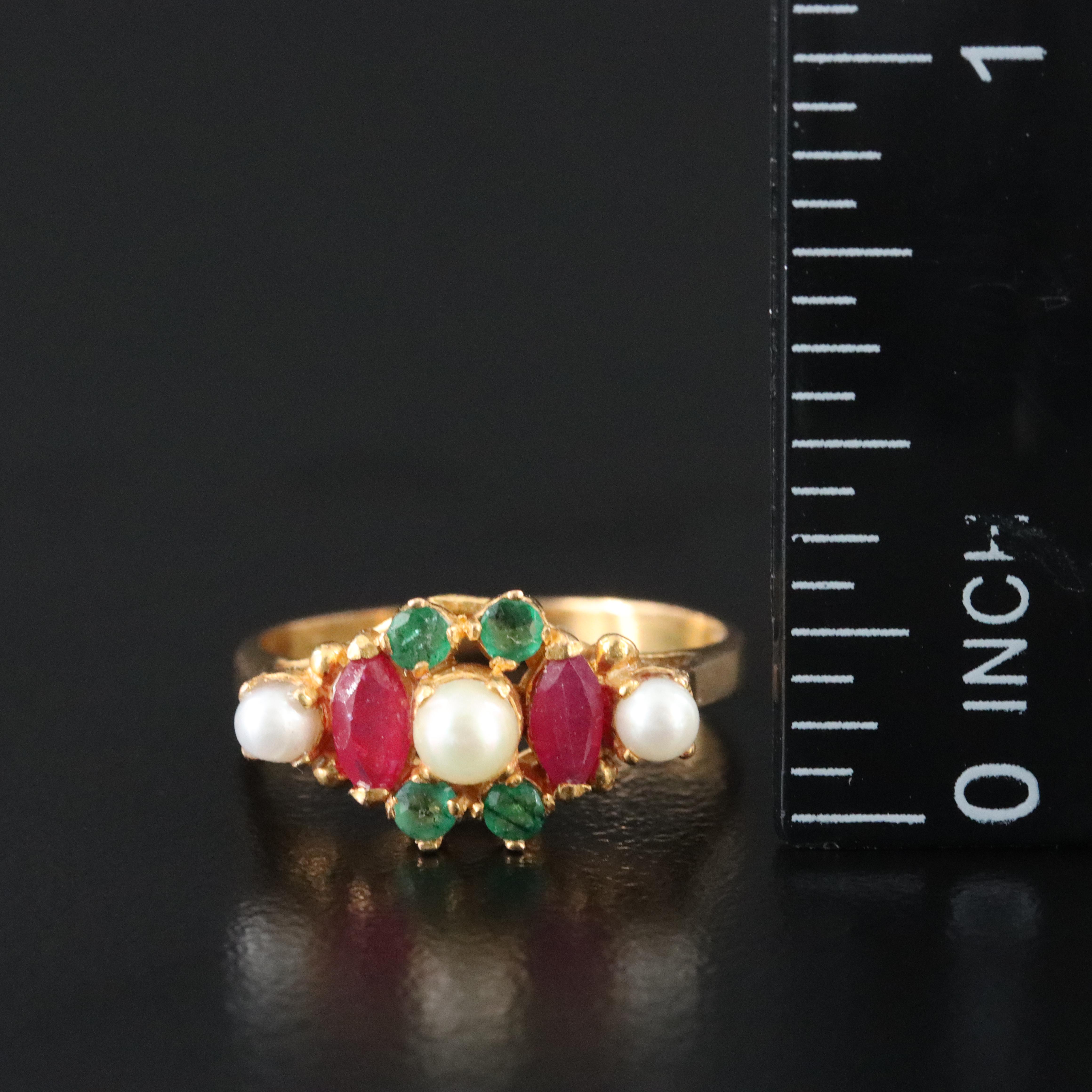 22K Pearl, Ruby and Emerald Ring