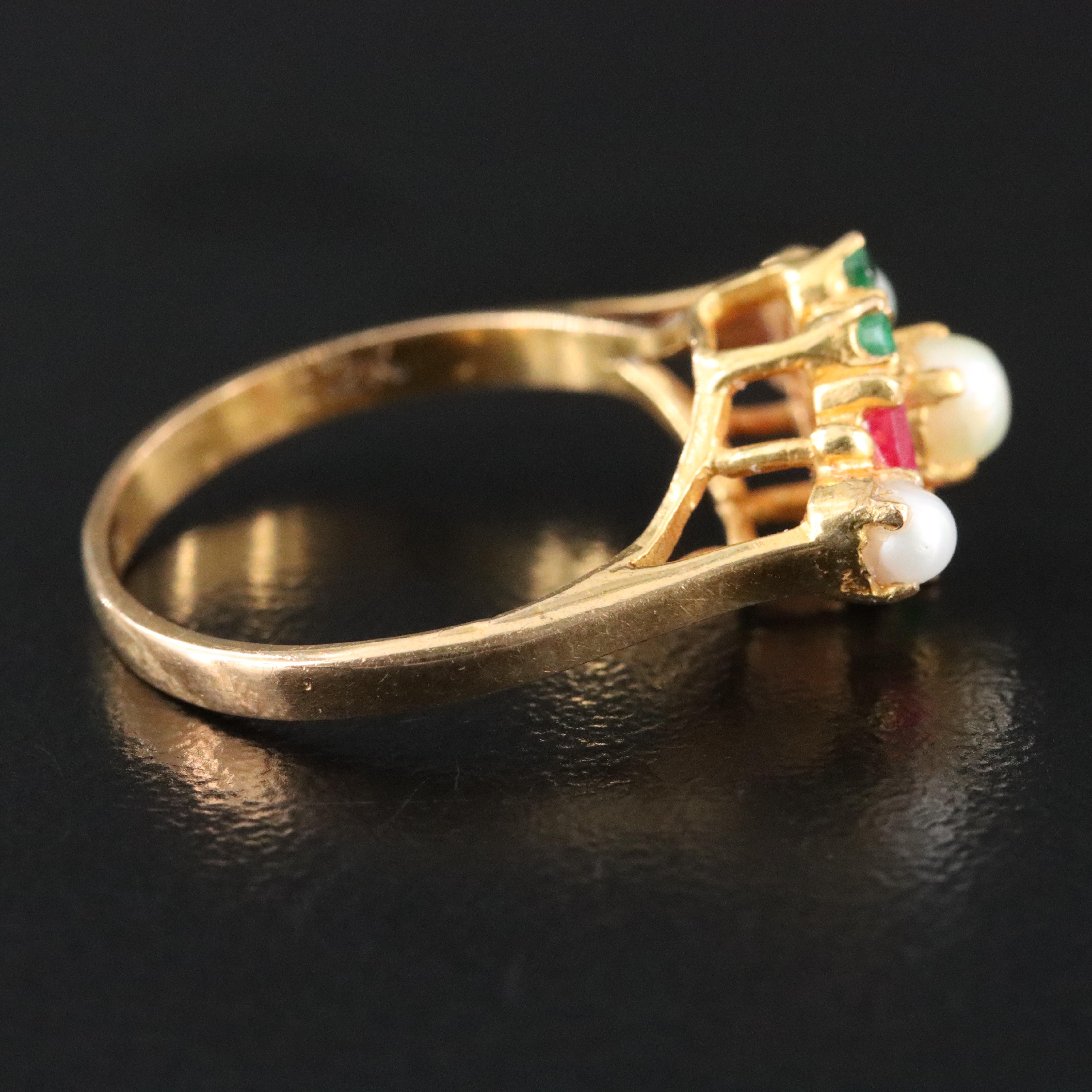 22K Pearl, Ruby and Emerald Ring