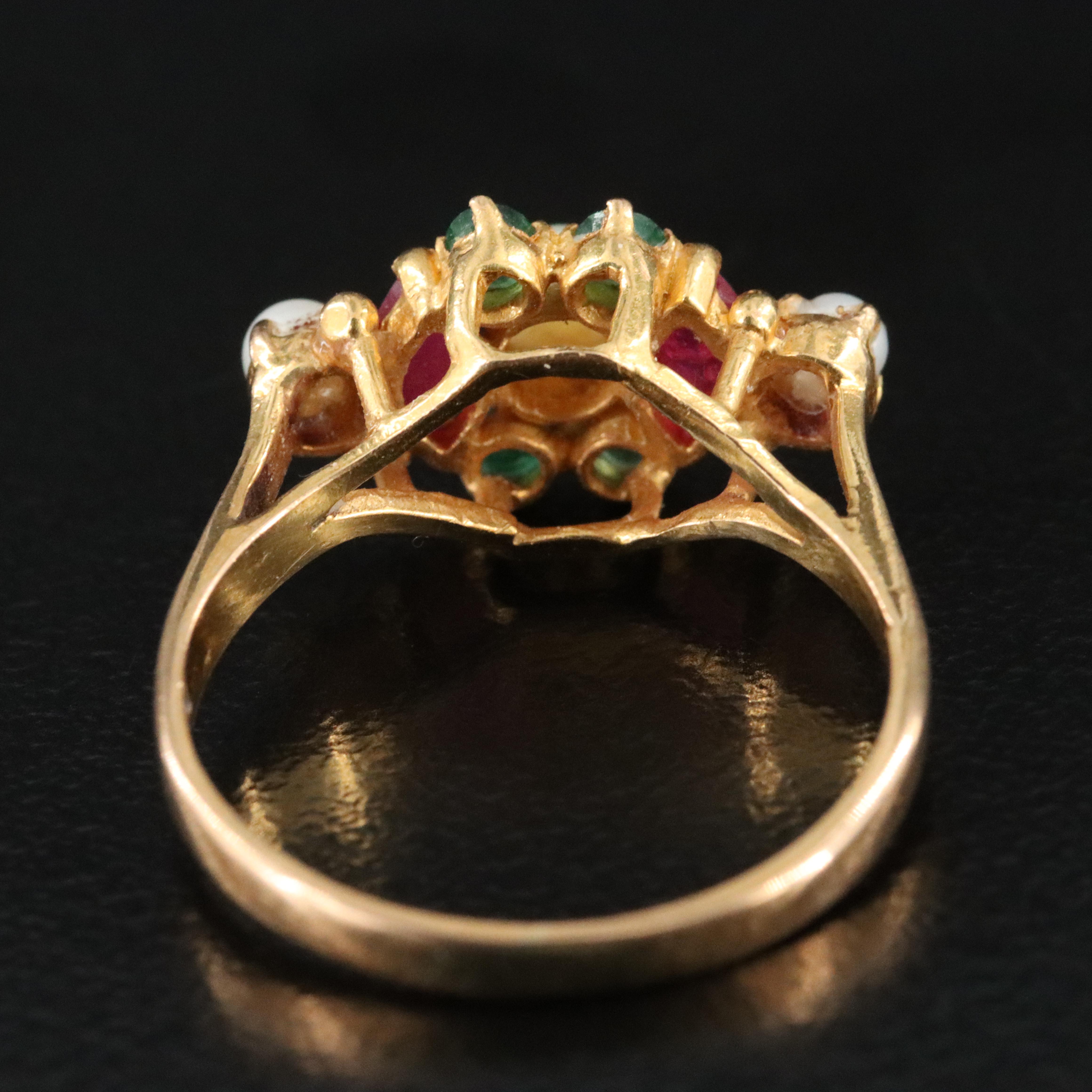 22K Pearl, Ruby and Emerald Ring
