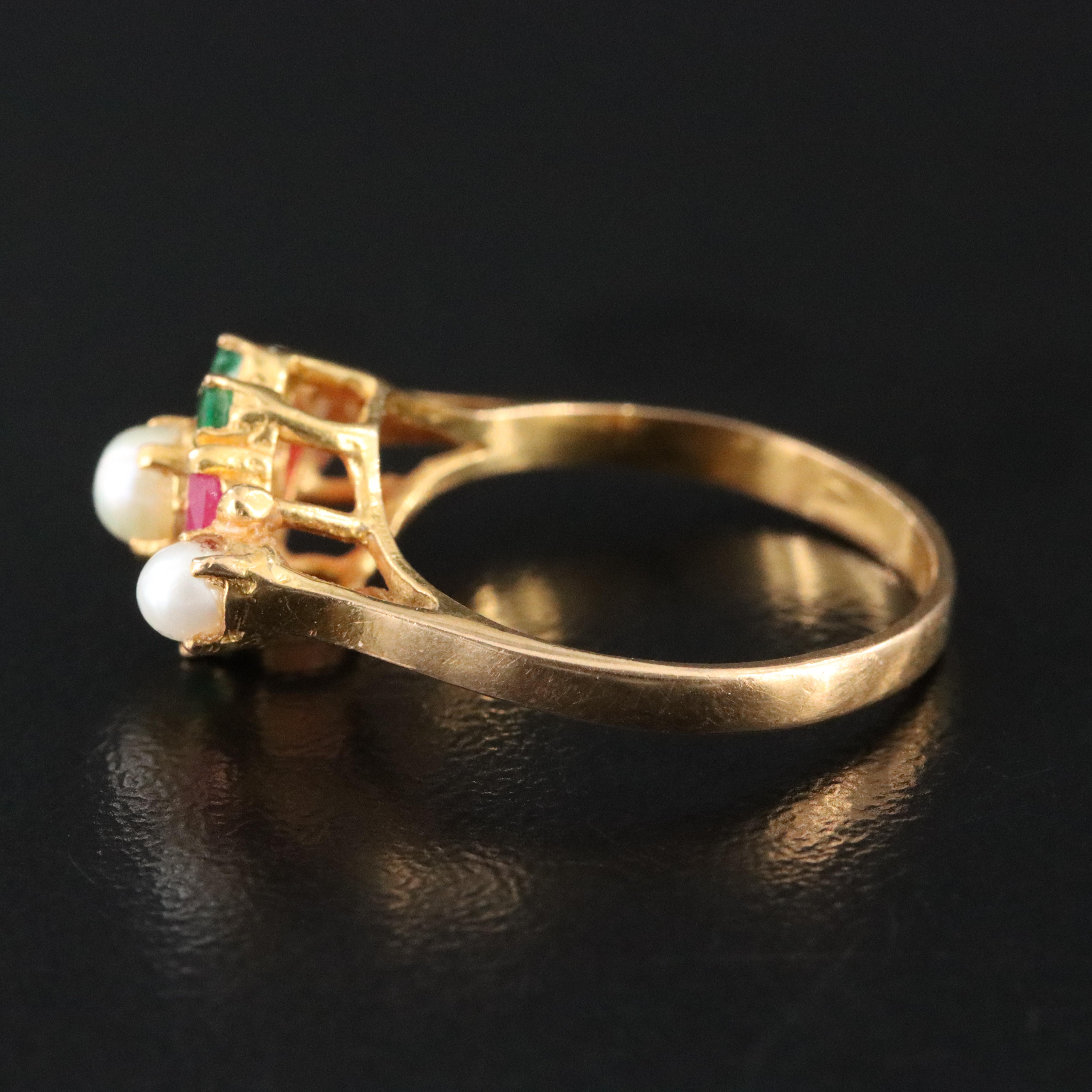 22K Pearl, Ruby and Emerald Ring
