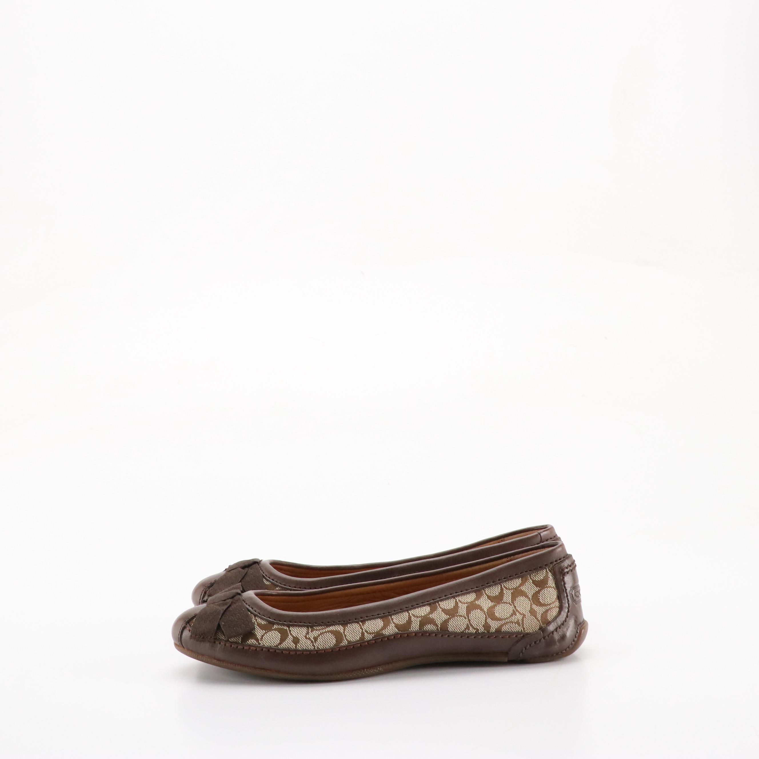 Coach Saundra Signature Canvas Bow Flats, Saks Fifth Avenue Brown Leather Flats