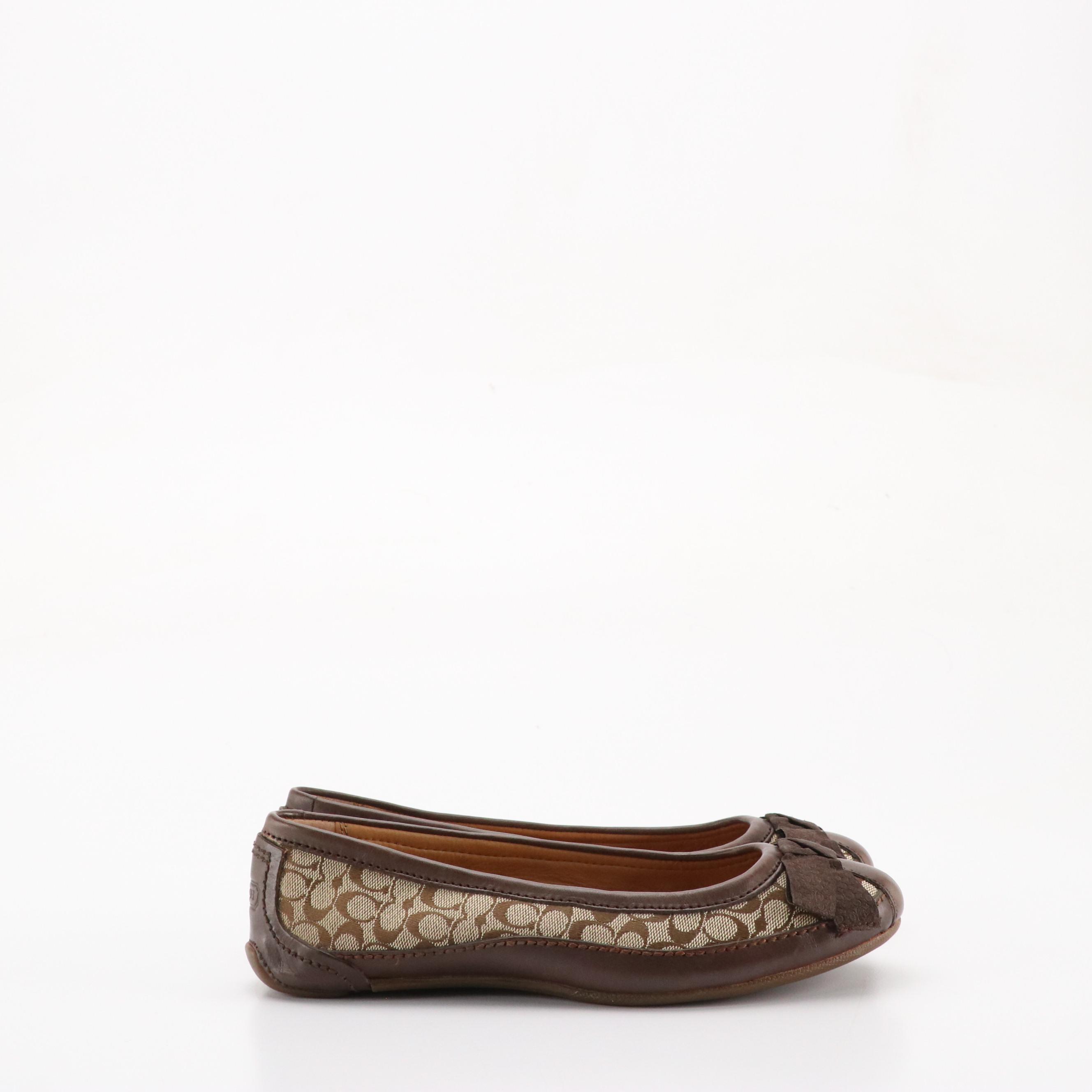 Coach Saundra Signature Canvas Bow Flats, Saks Fifth Avenue Brown Leather Flats