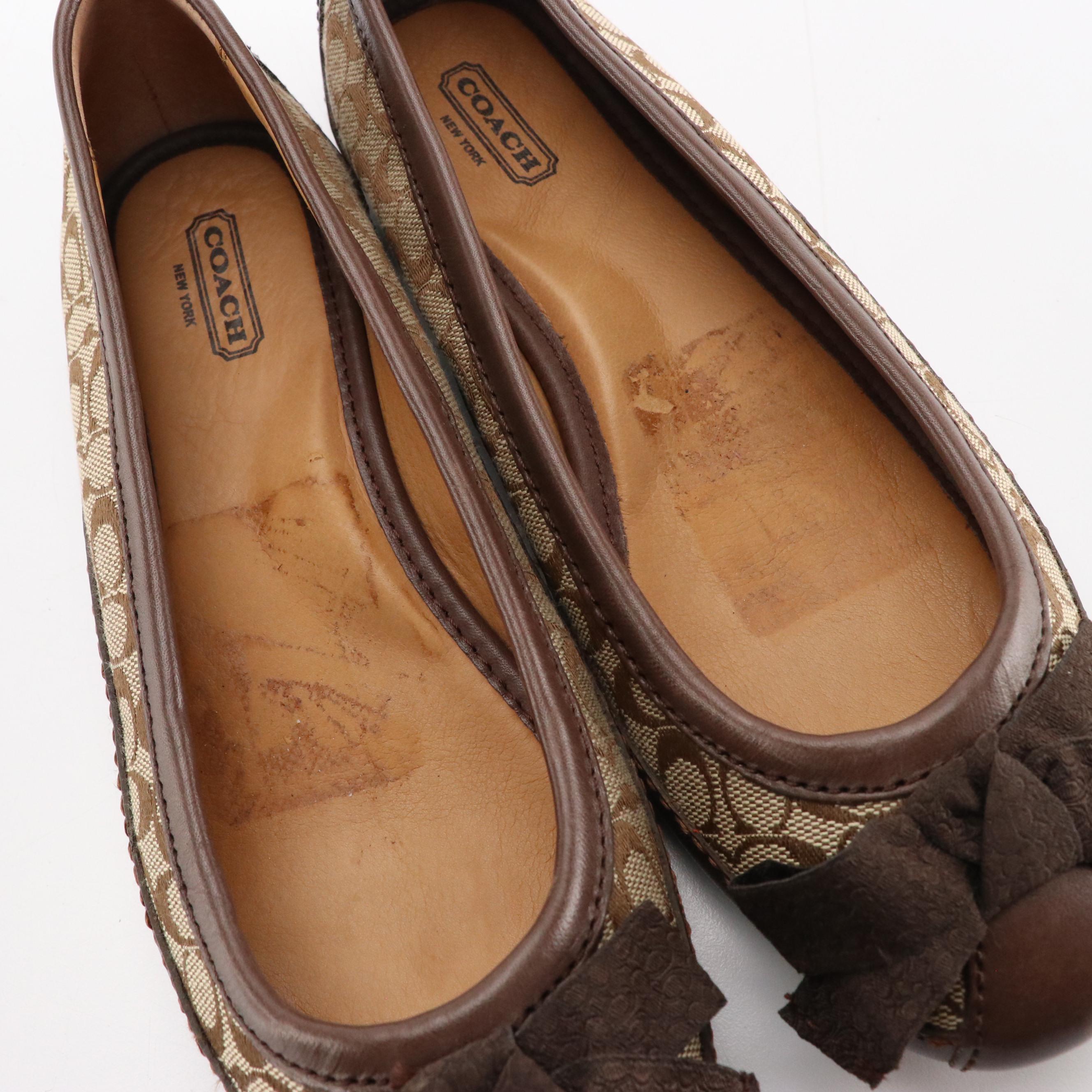 Coach Saundra Signature Canvas Bow Flats, Saks Fifth Avenue Brown Leather Flats