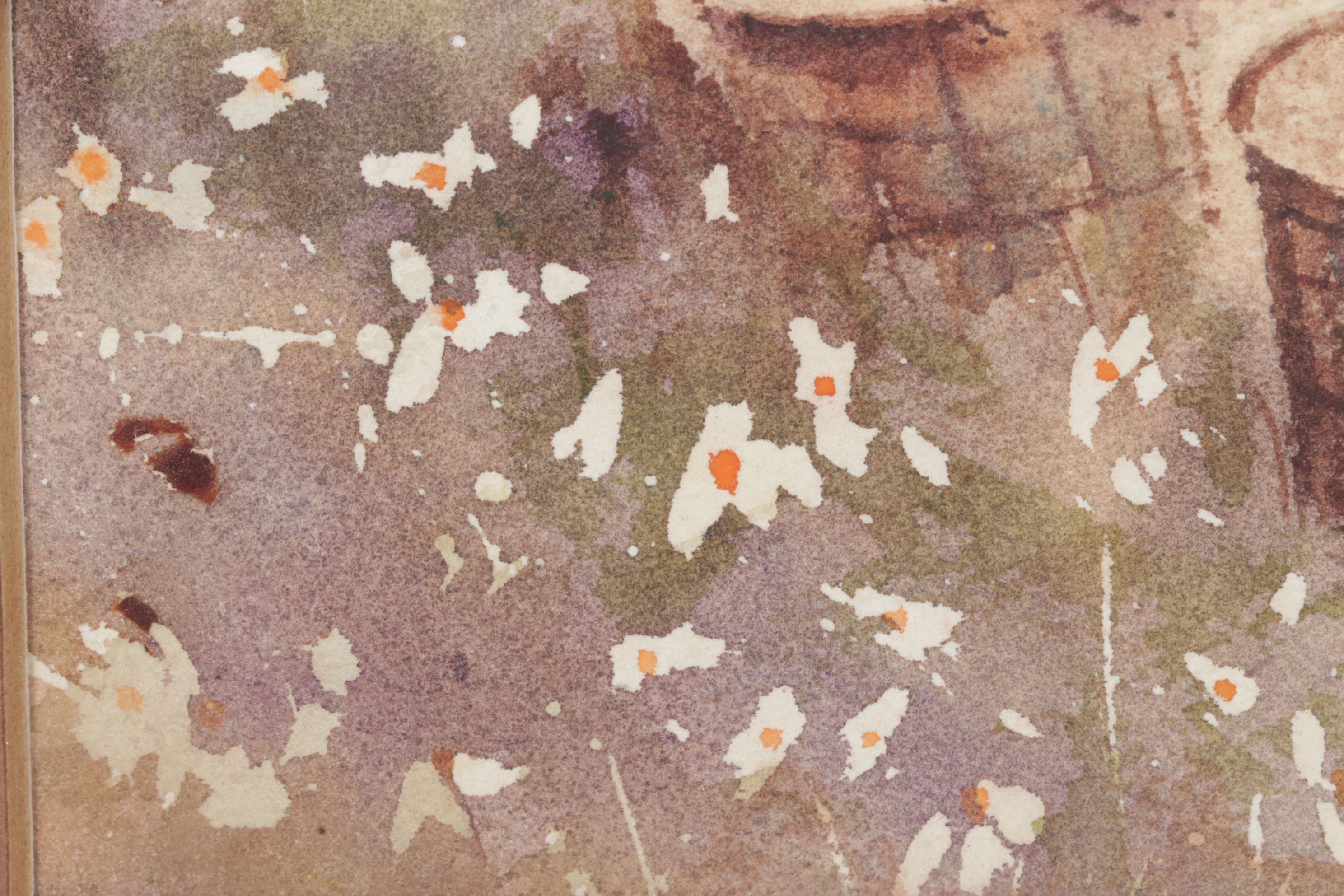 H. Lunkwitz Watercolor Still Life of Buckets in a Flowerfield, Late 20th Century