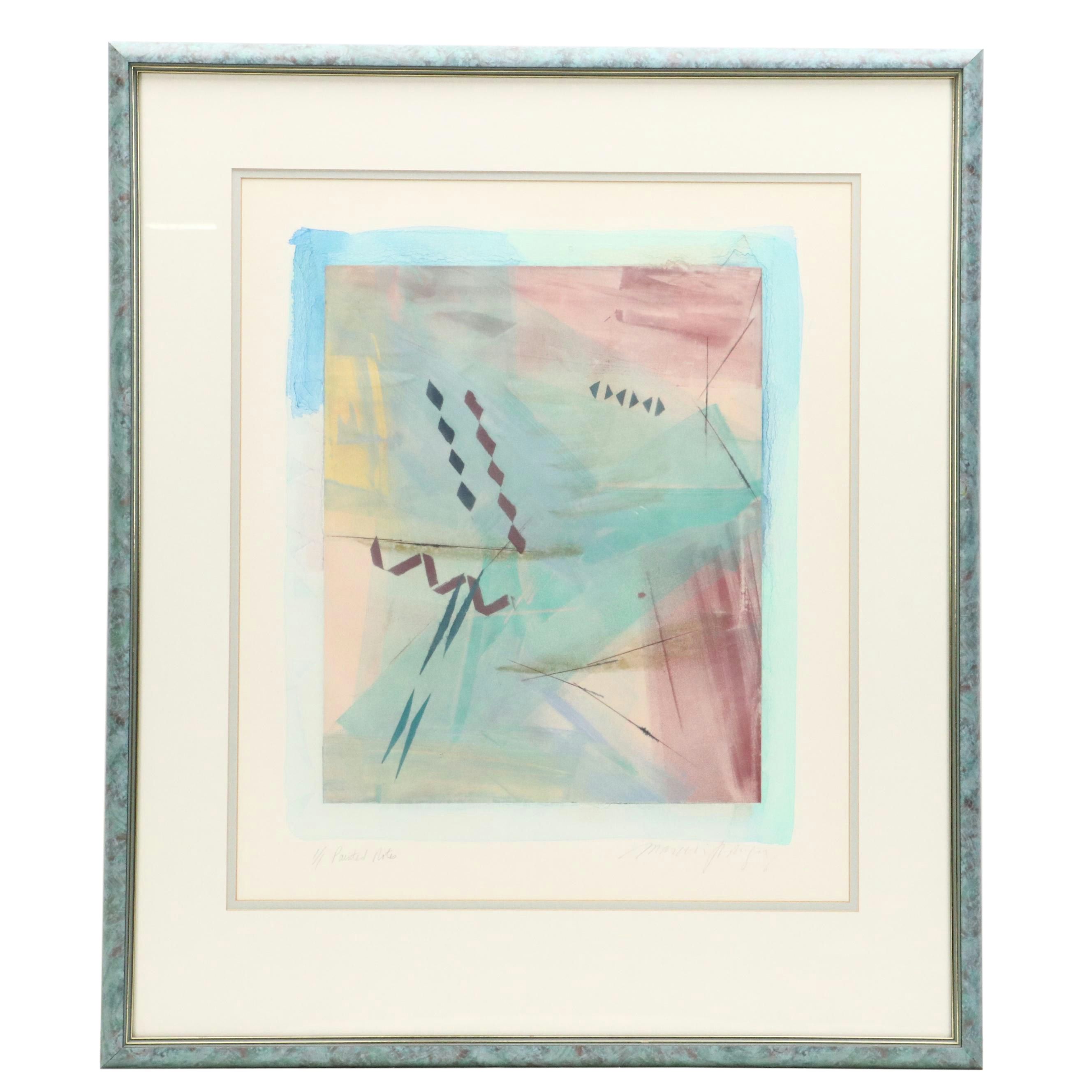 Stylized Geometric Monoprint "Printed Notes"