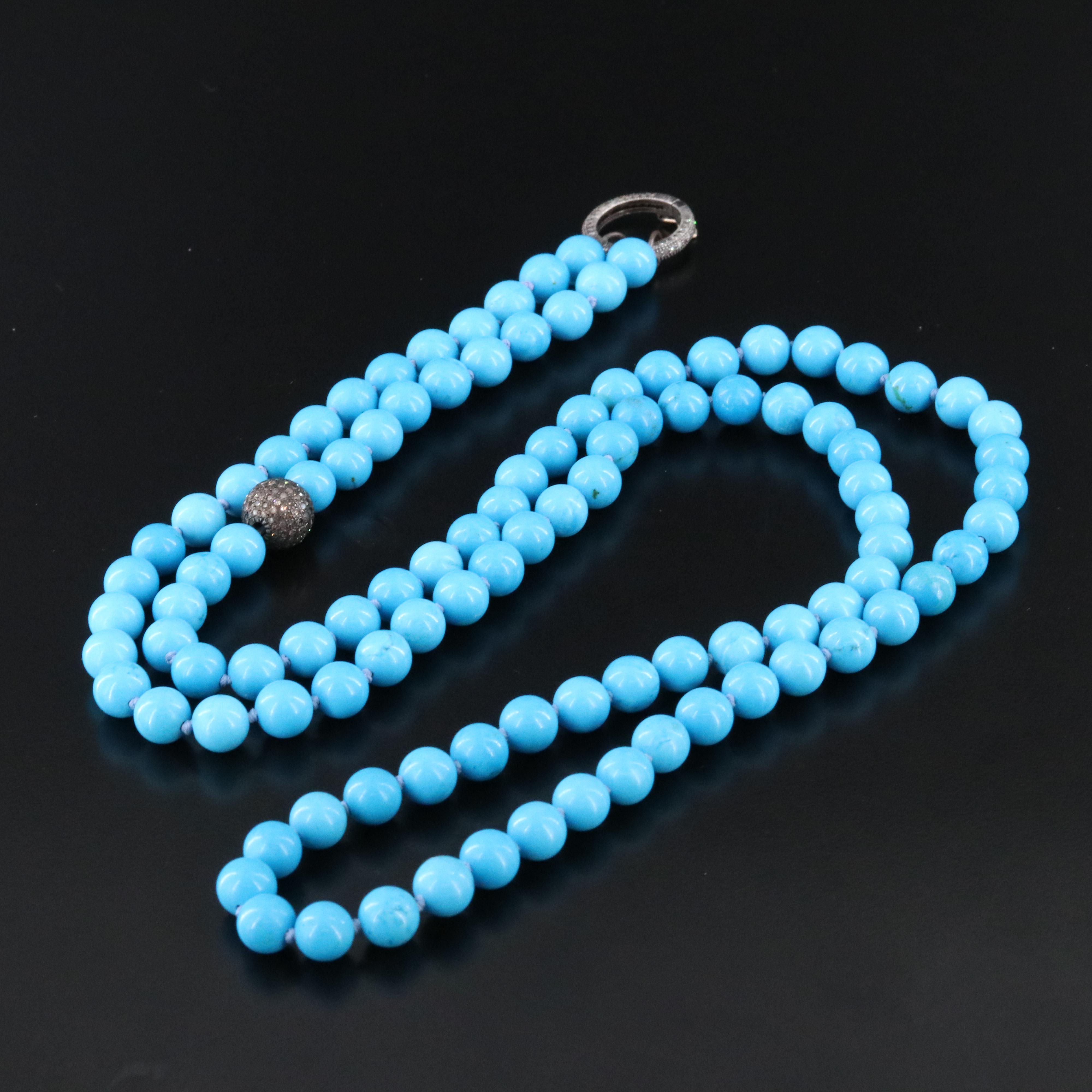 Faux Turquoise Necklace with Sterling Diamond Accents Attributed to Sheryl Lowe