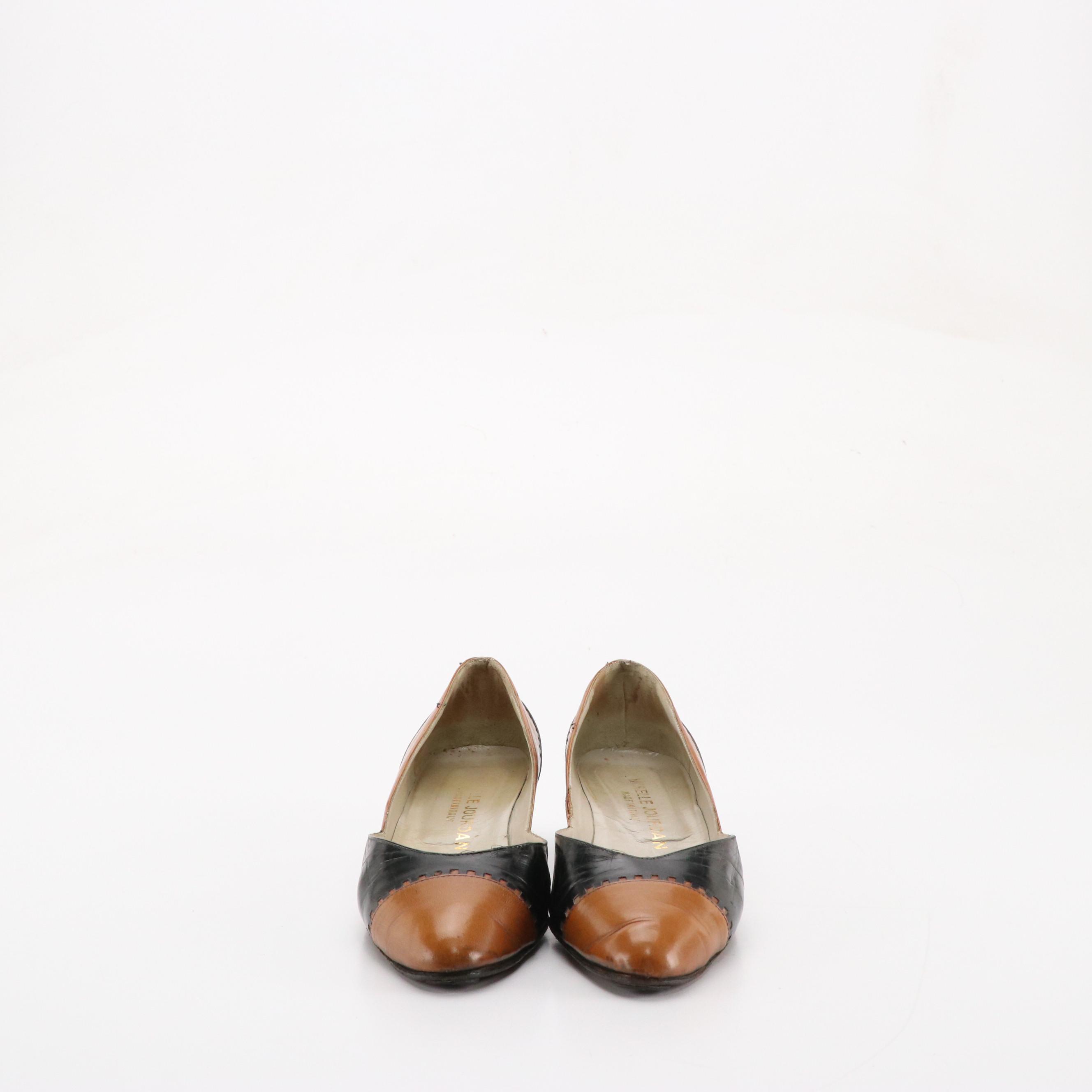 Mischelle Jourdan Two-Toned Leather and De Robert Croc Embossed Low-heeled Shoes