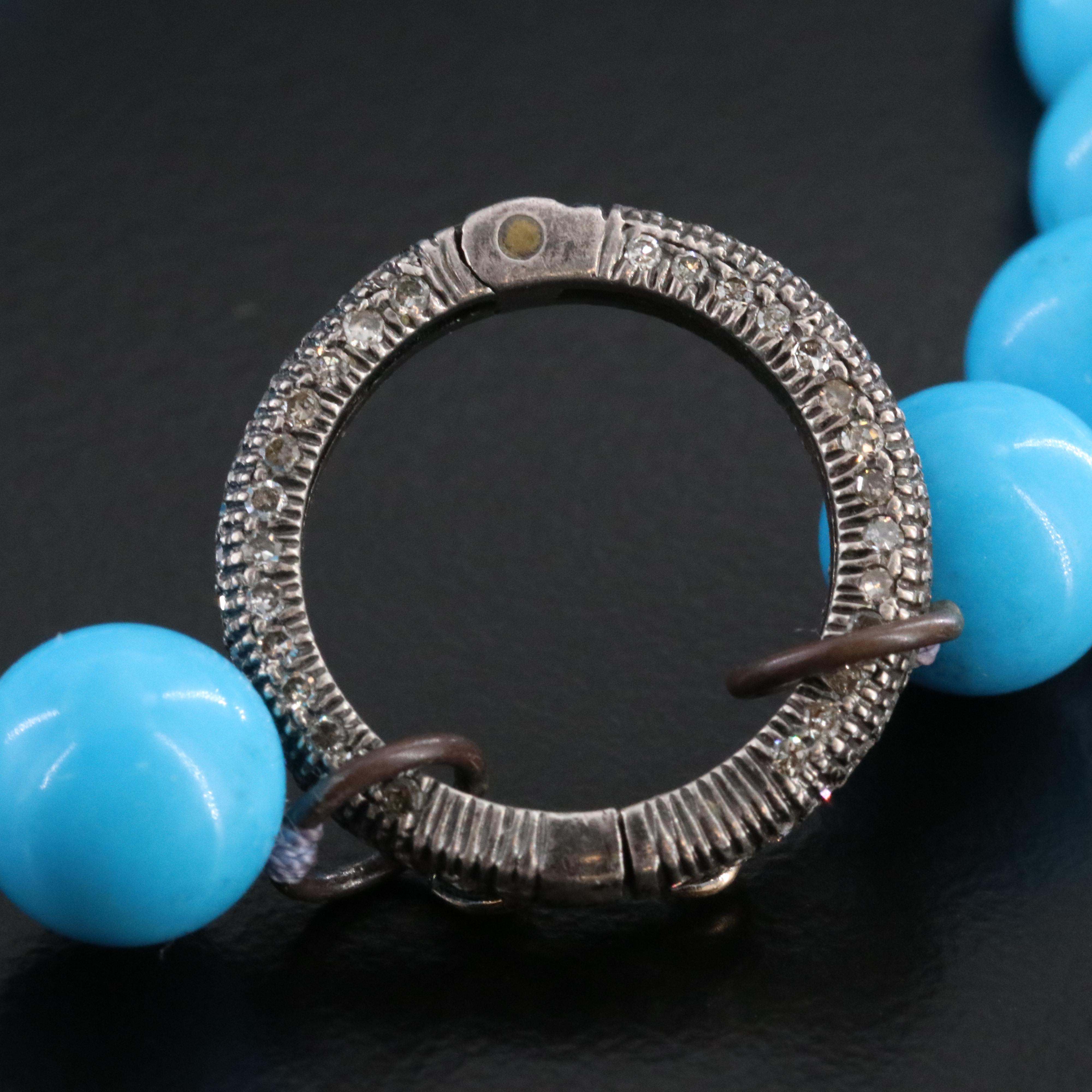 Faux Turquoise Necklace with Sterling Diamond Accents Attributed to Sheryl Lowe