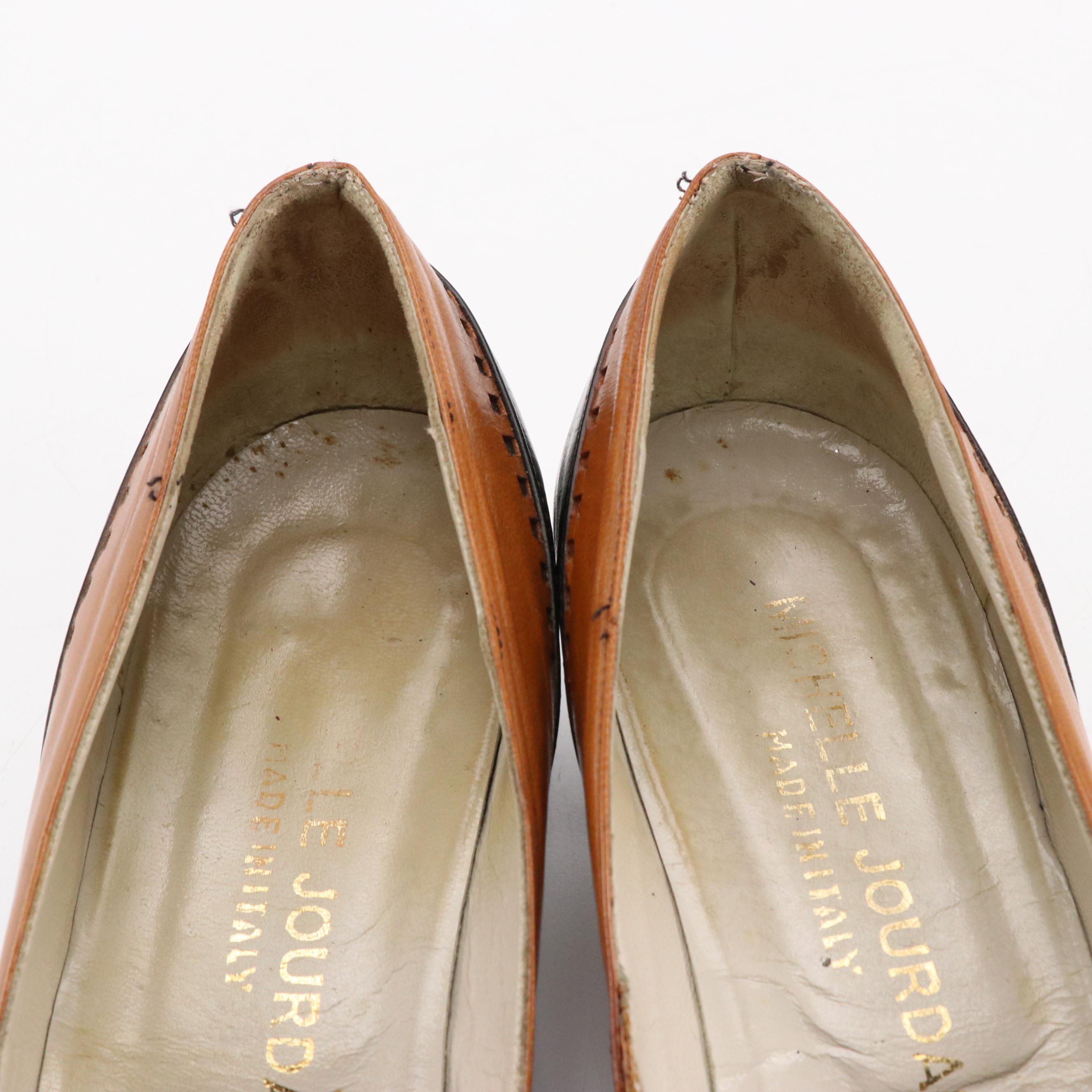 Mischelle Jourdan Two-Toned Leather and De Robert Croc Embossed Low-heeled Shoes