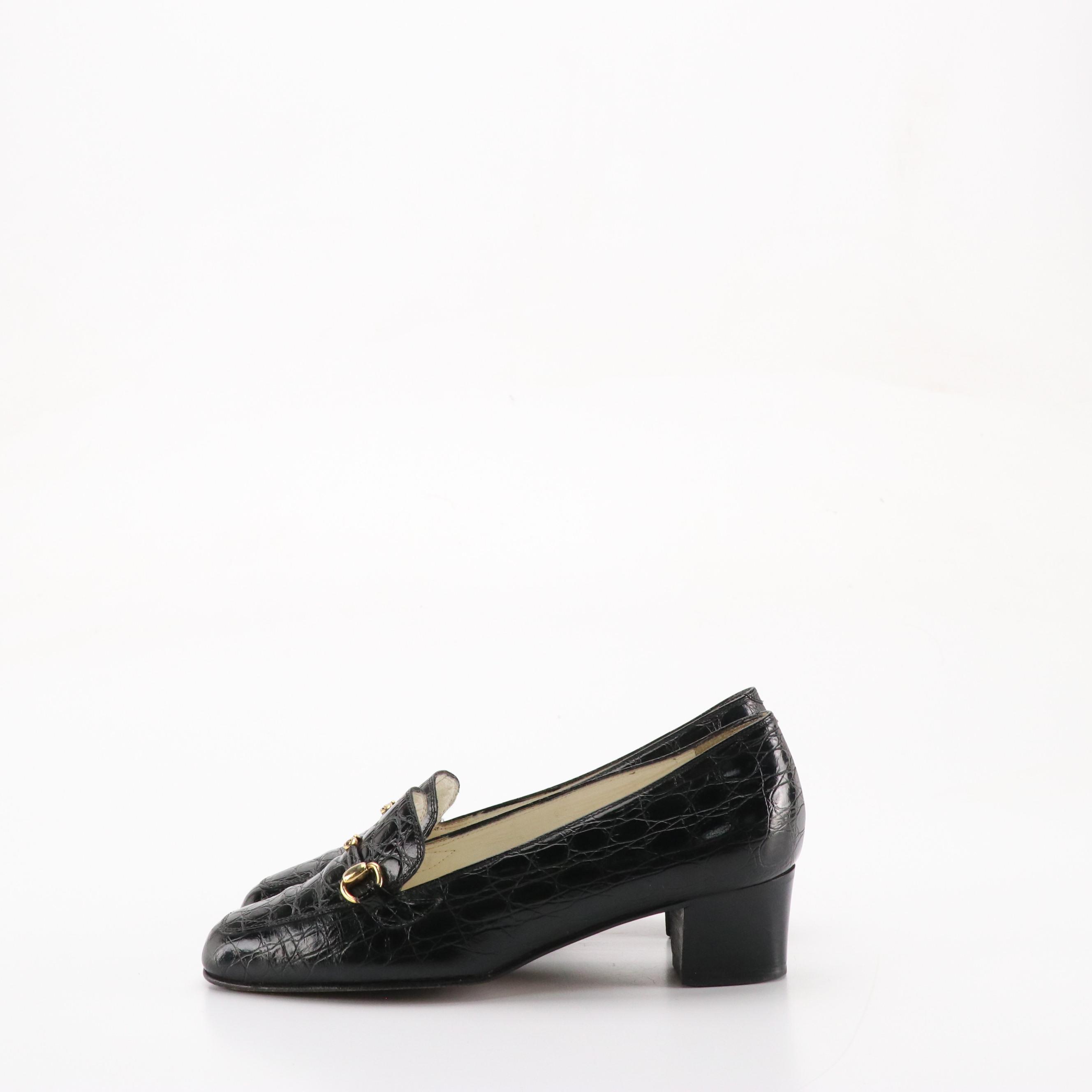 Mischelle Jourdan Two-Toned Leather and De Robert Croc Embossed Low-heeled Shoes