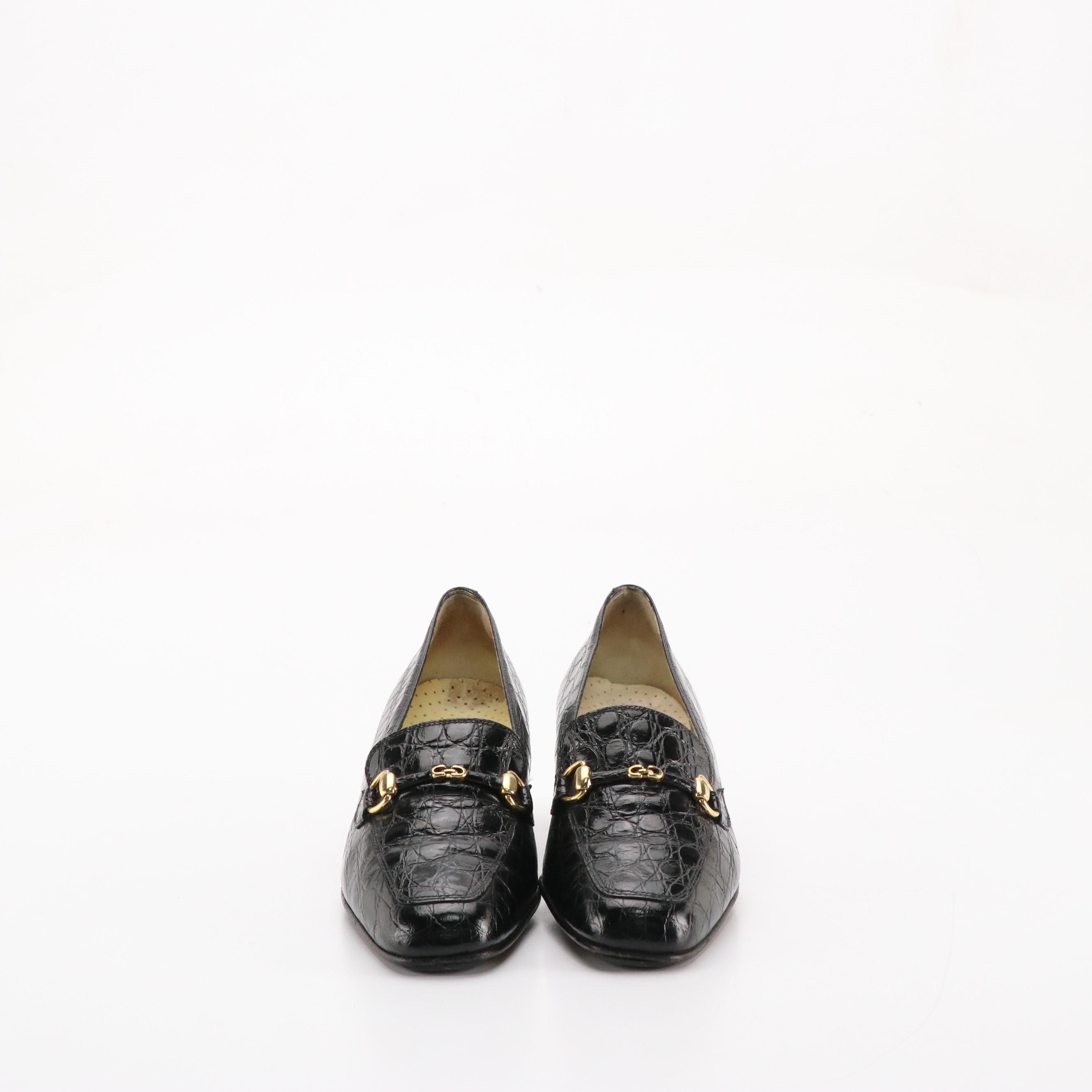 Mischelle Jourdan Two-Toned Leather and De Robert Croc Embossed Low-heeled Shoes