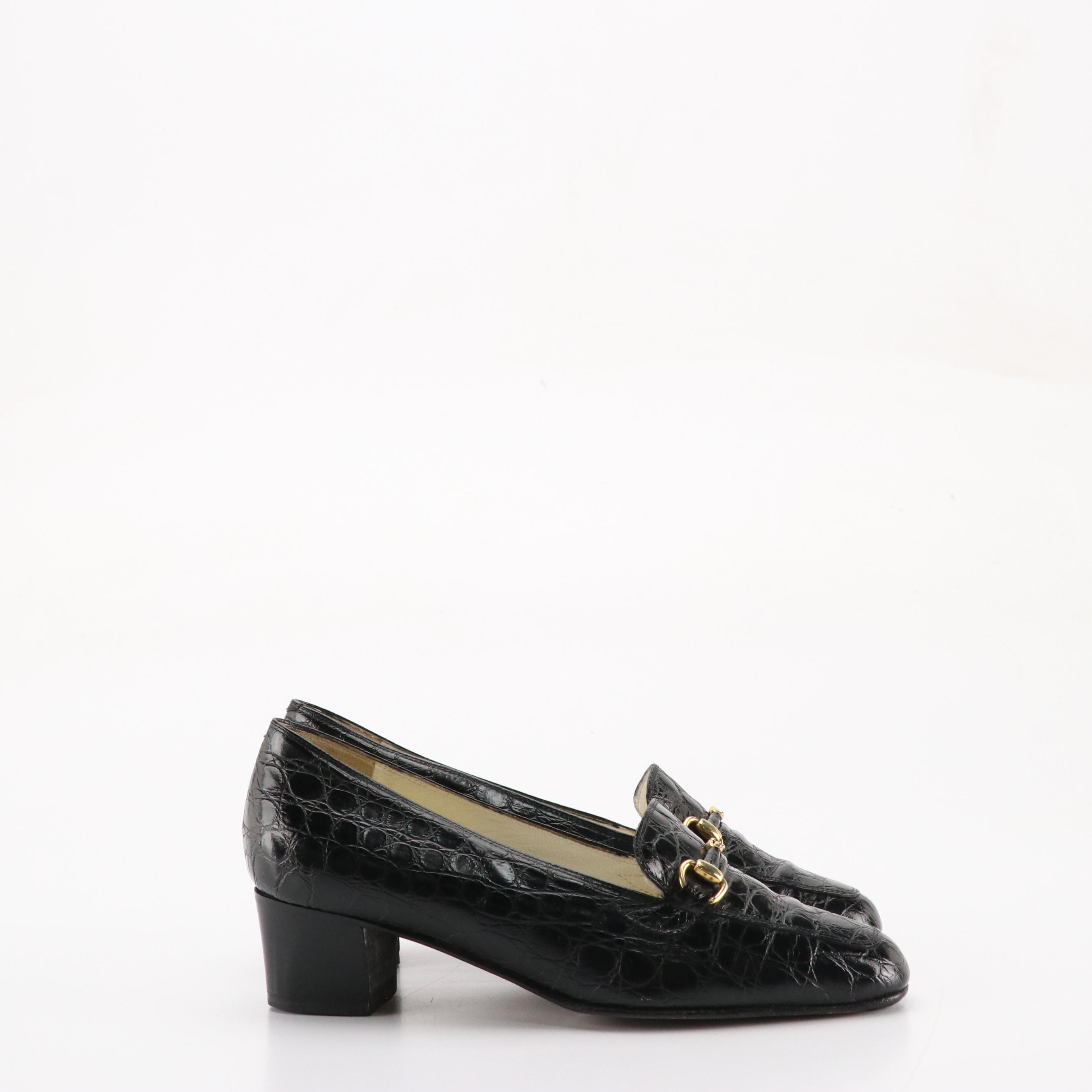 Mischelle Jourdan Two-Toned Leather and De Robert Croc Embossed Low-heeled Shoes