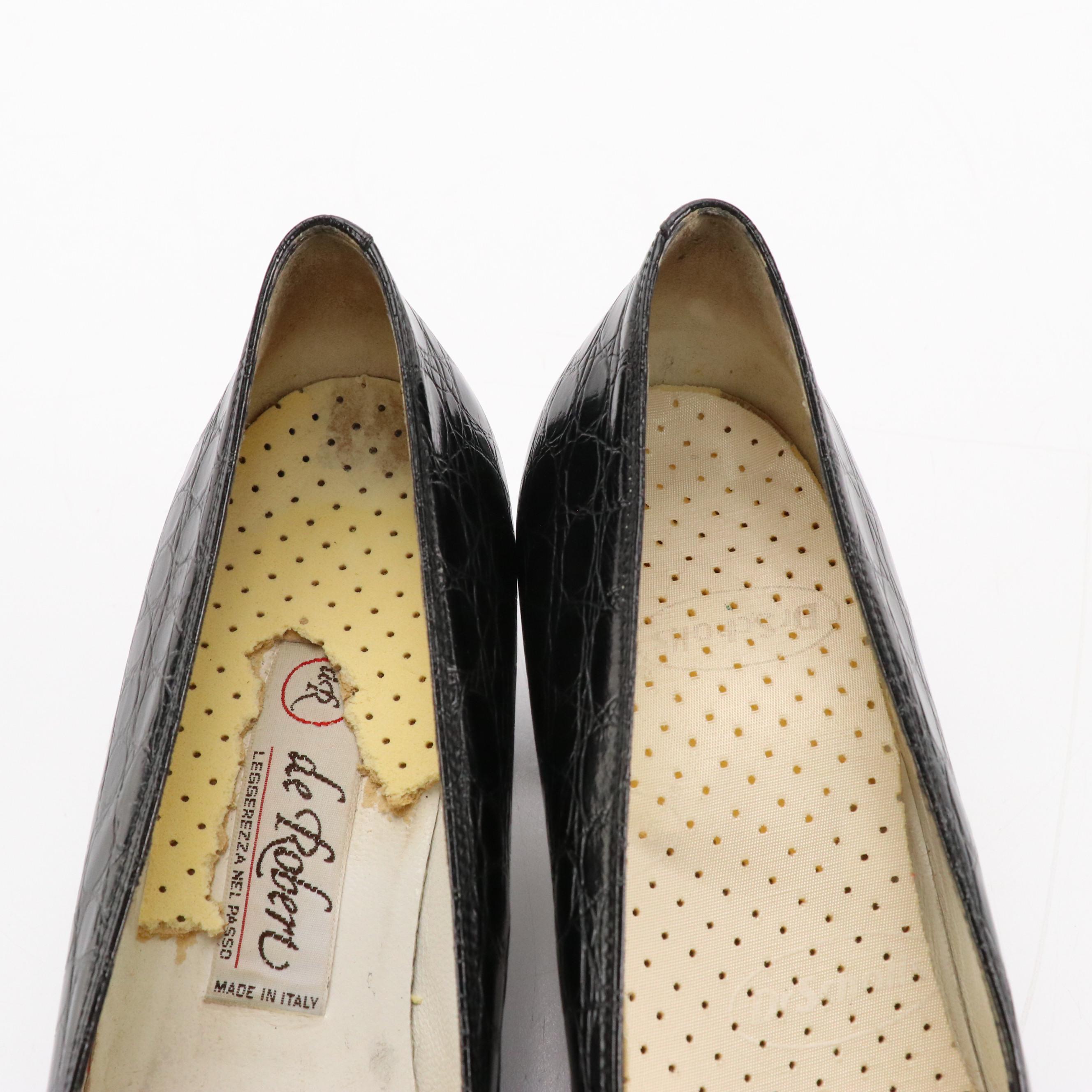 Mischelle Jourdan Two-Toned Leather and De Robert Croc Embossed Low-heeled Shoes