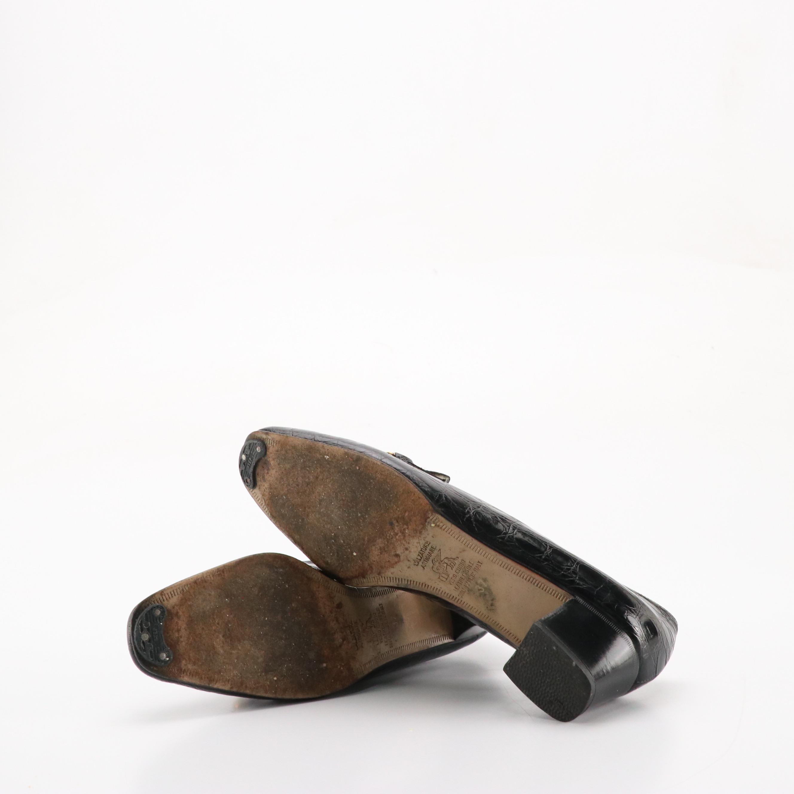 Mischelle Jourdan Two-Toned Leather and De Robert Croc Embossed Low-heeled Shoes