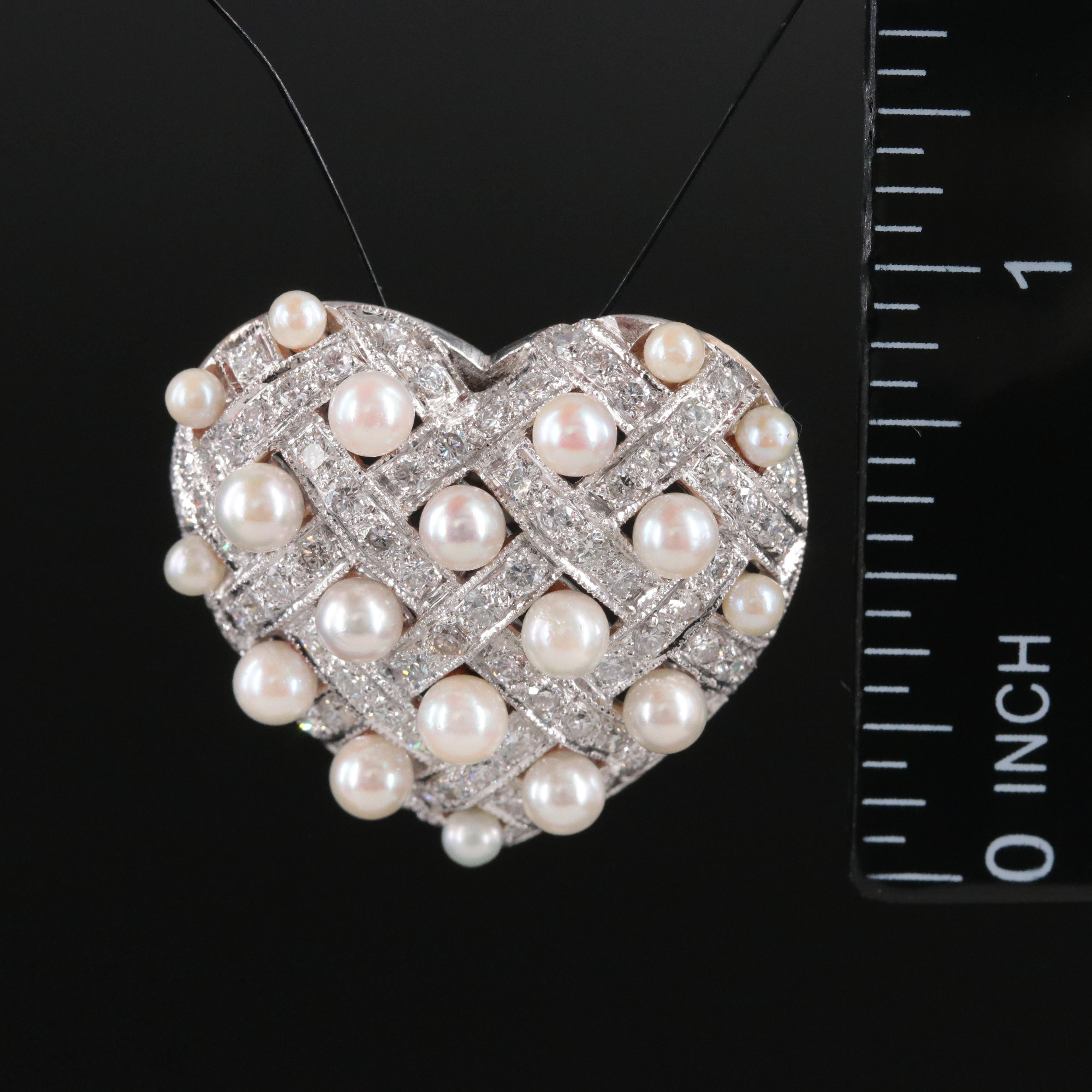 18K 2.06 CTW Diamond and Pearl Quilted Heart Pendant