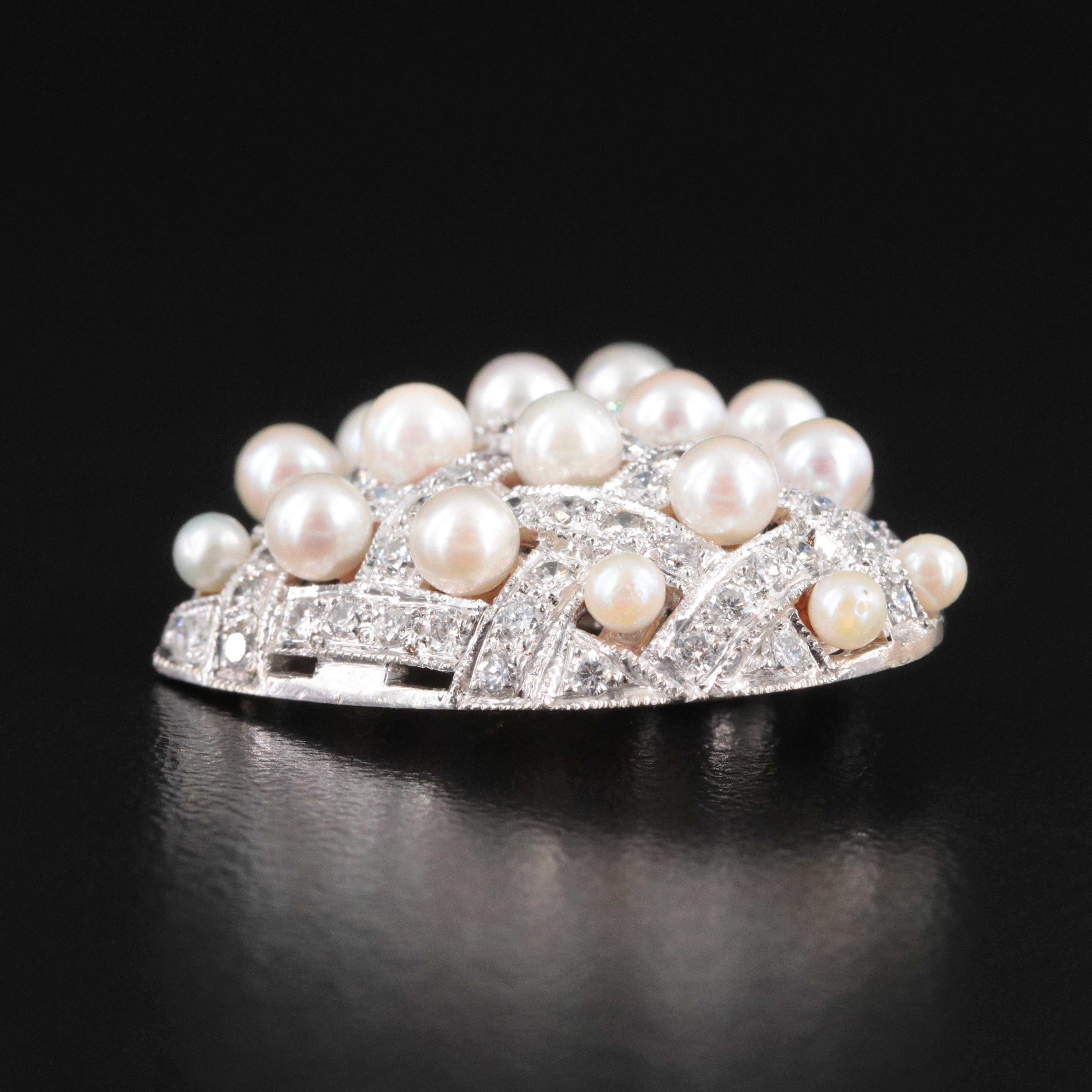 18K 2.06 CTW Diamond and Pearl Quilted Heart Pendant