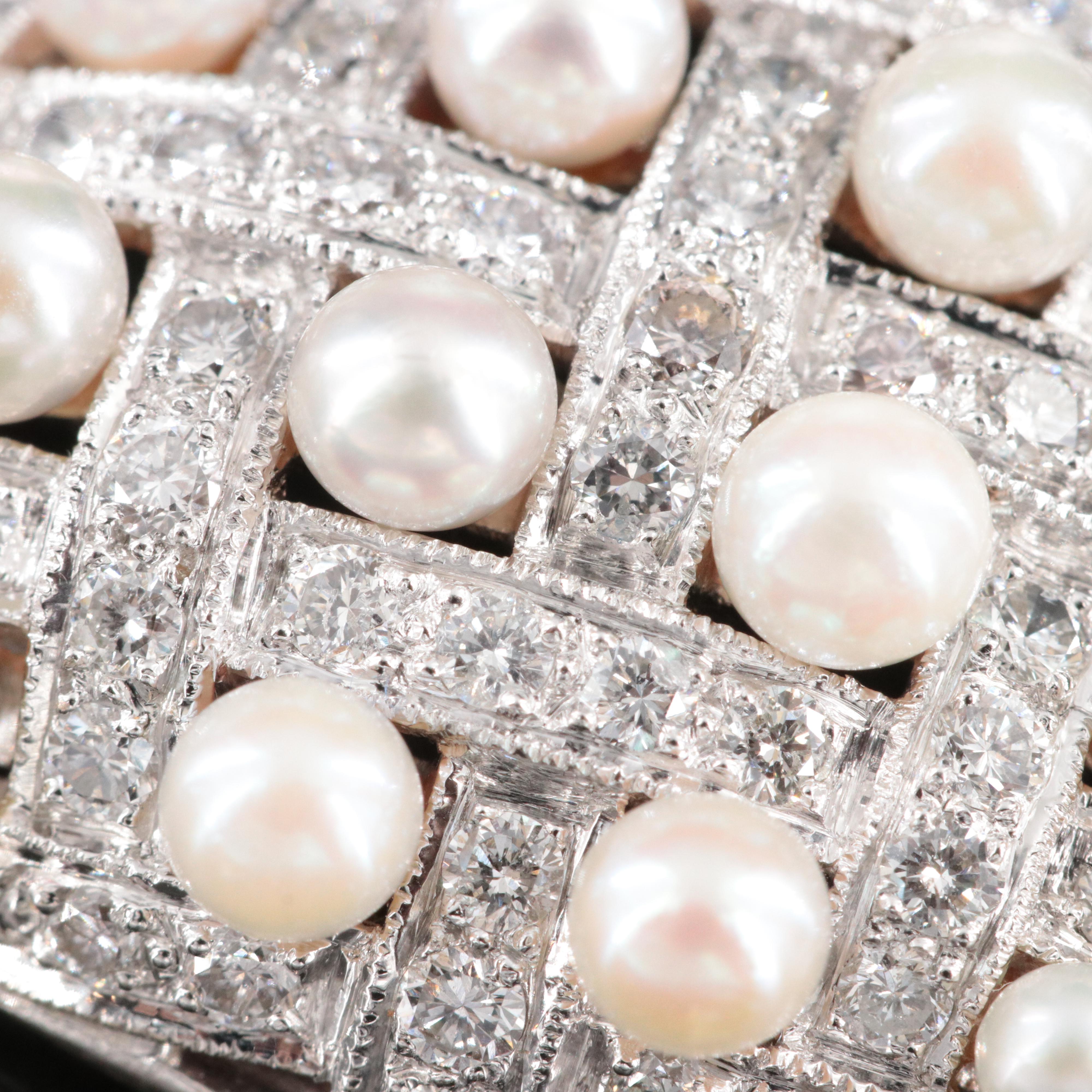 18K 2.06 CTW Diamond and Pearl Quilted Heart Pendant