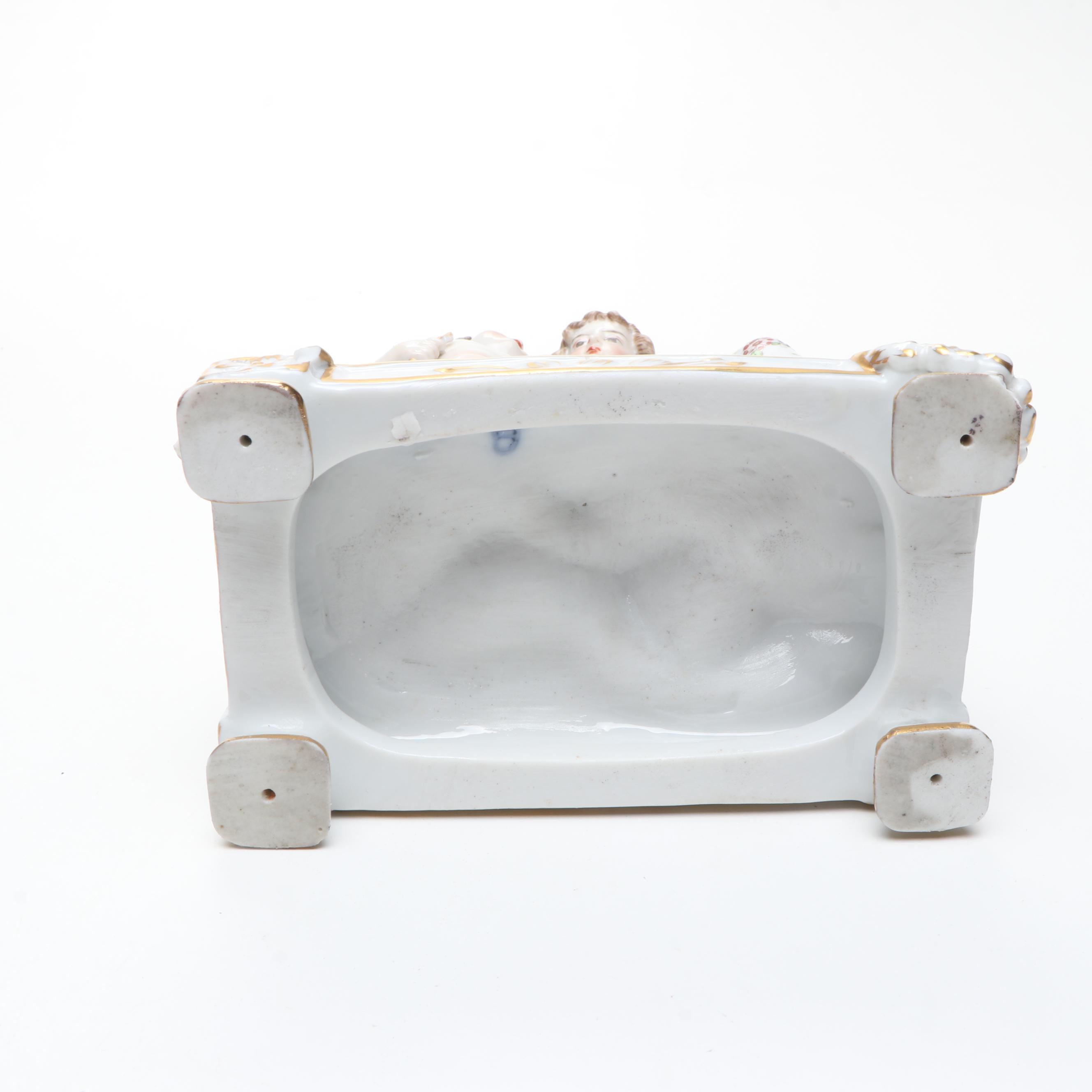 Porcelain Child Figurines with Woman and Cupid Figurine