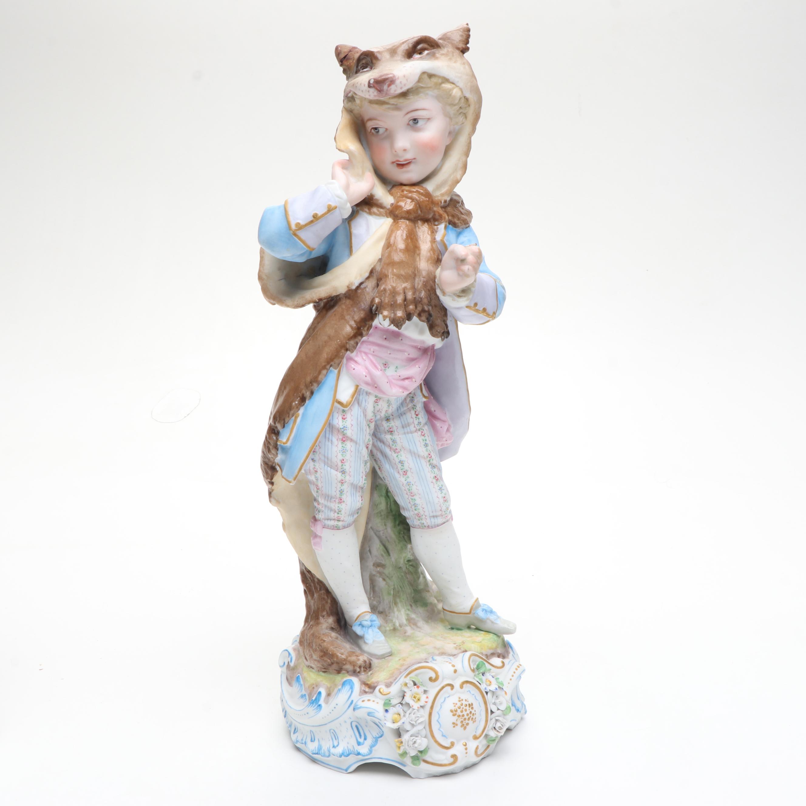 Porcelain Child Figurines with Woman and Cupid Figurine