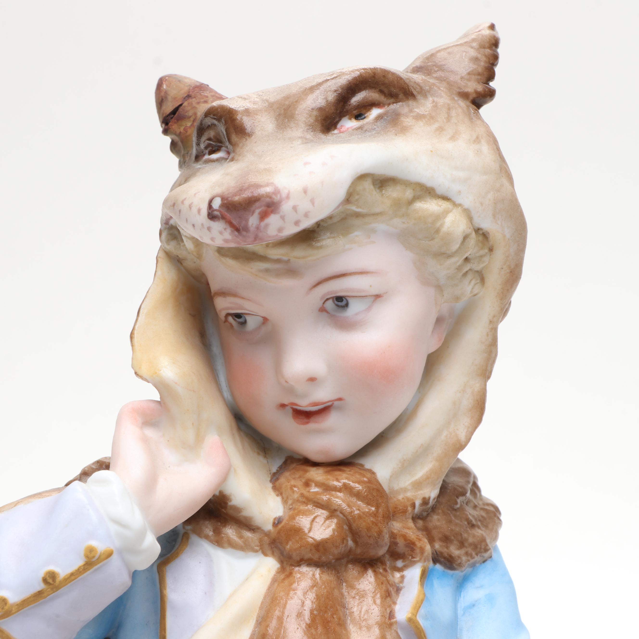 Porcelain Child Figurines with Woman and Cupid Figurine