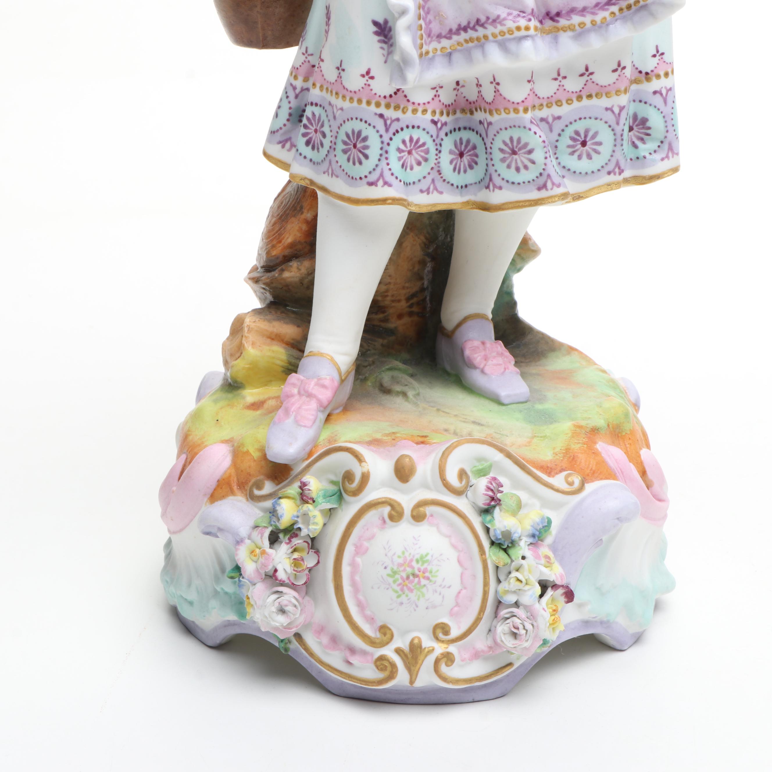 Porcelain Child Figurines with Woman and Cupid Figurine