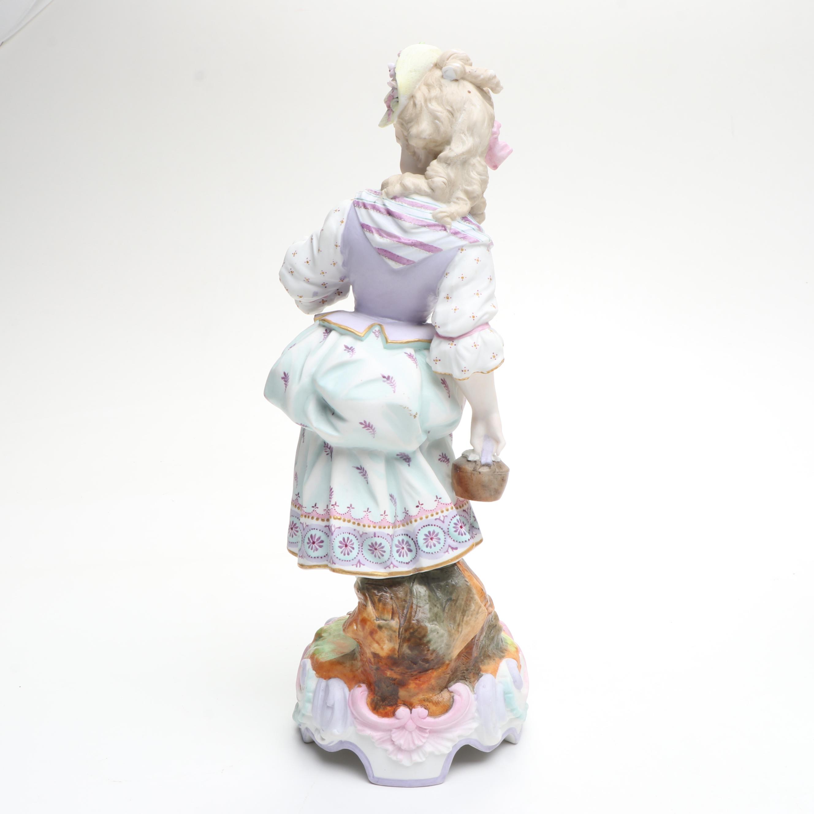 Porcelain Child Figurines with Woman and Cupid Figurine