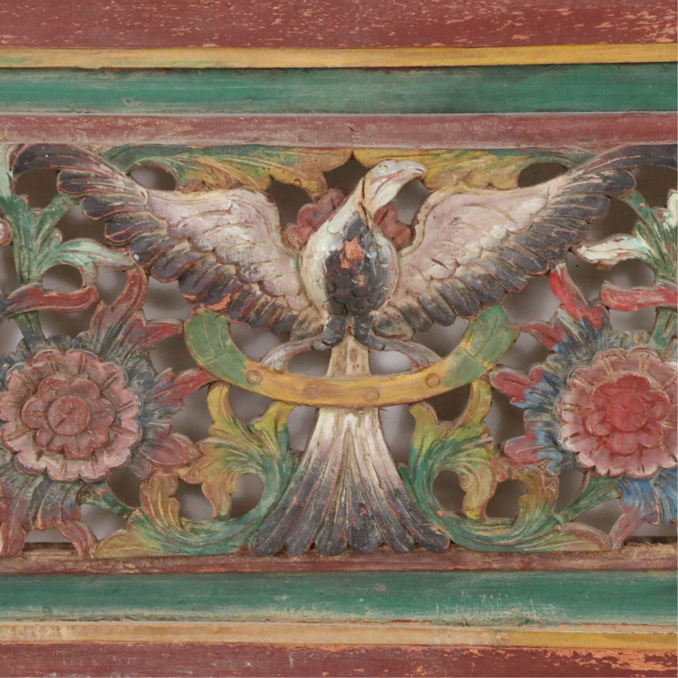 Southeast Asian Style Polychrome Carved Wood Panel