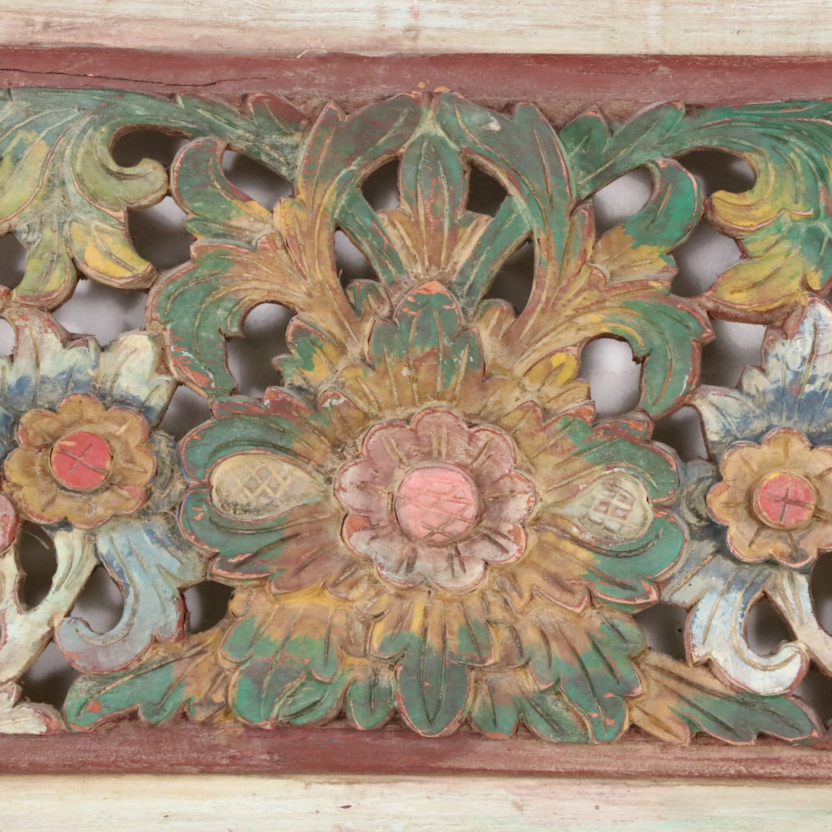 Southeast Asian Style Polychrome Carved Wood Panel