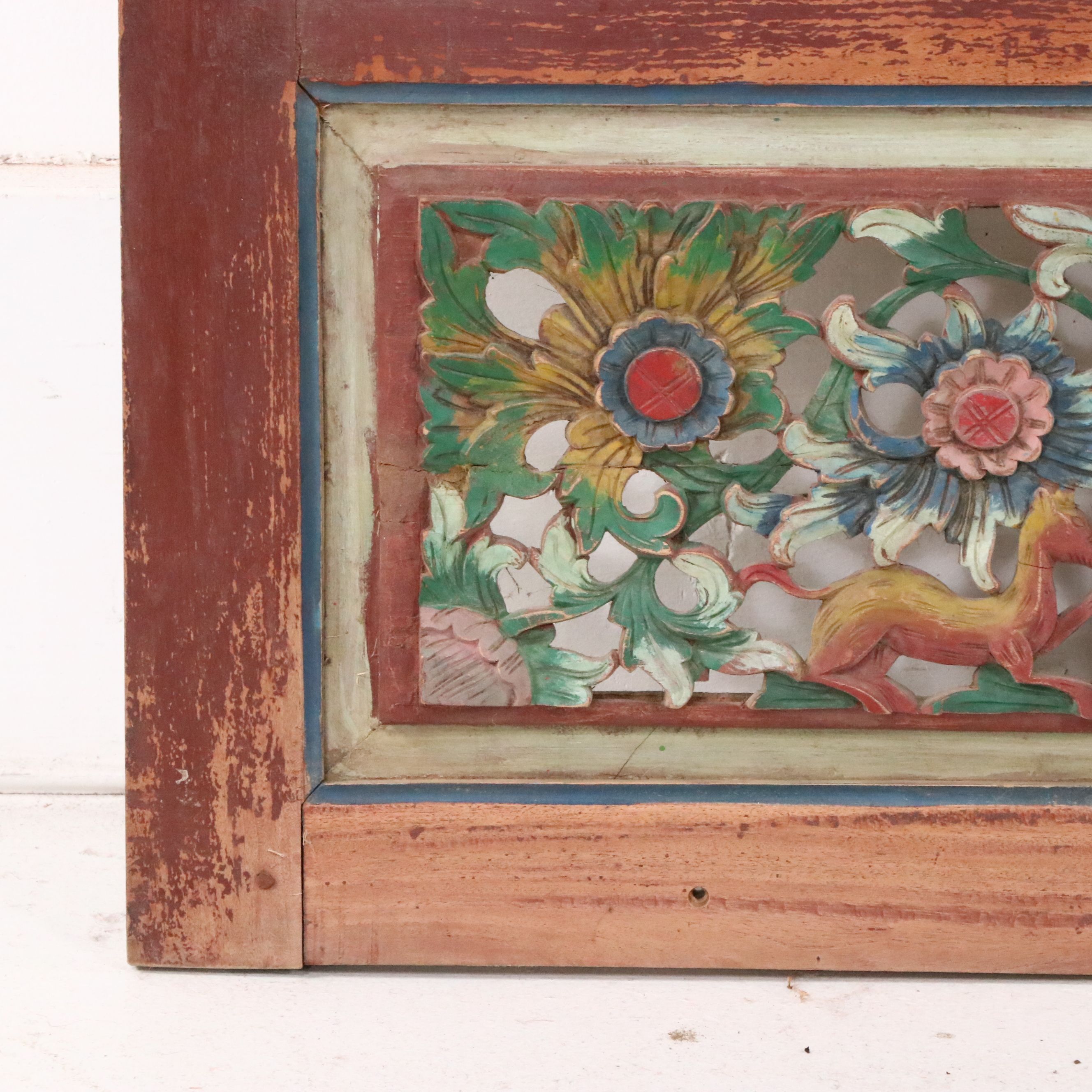 Southeast Asian Style Polychrome Carved Wood Panel