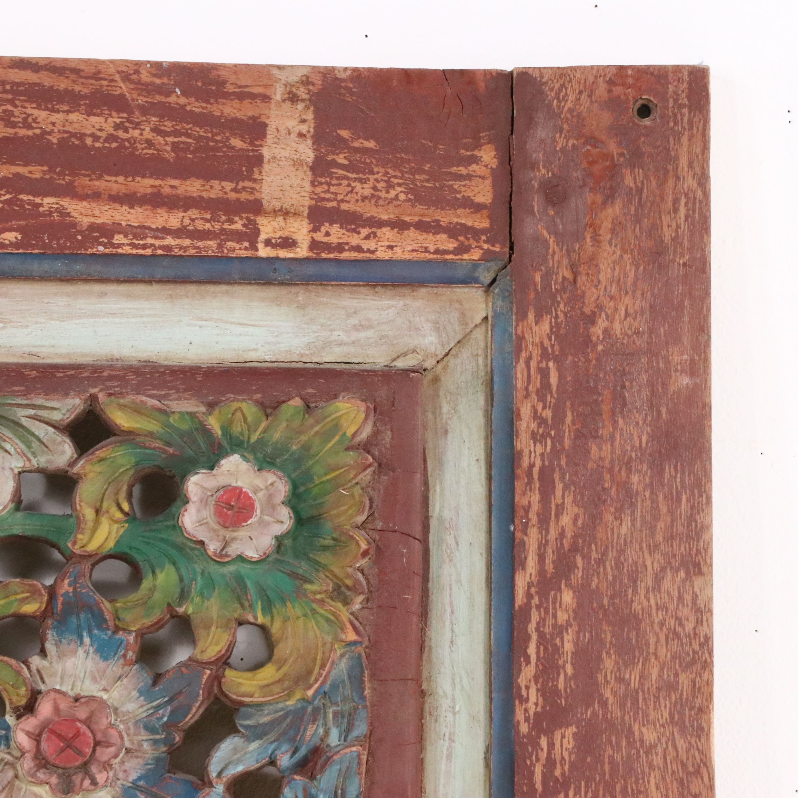 Southeast Asian Style Polychrome Carved Wood Panel