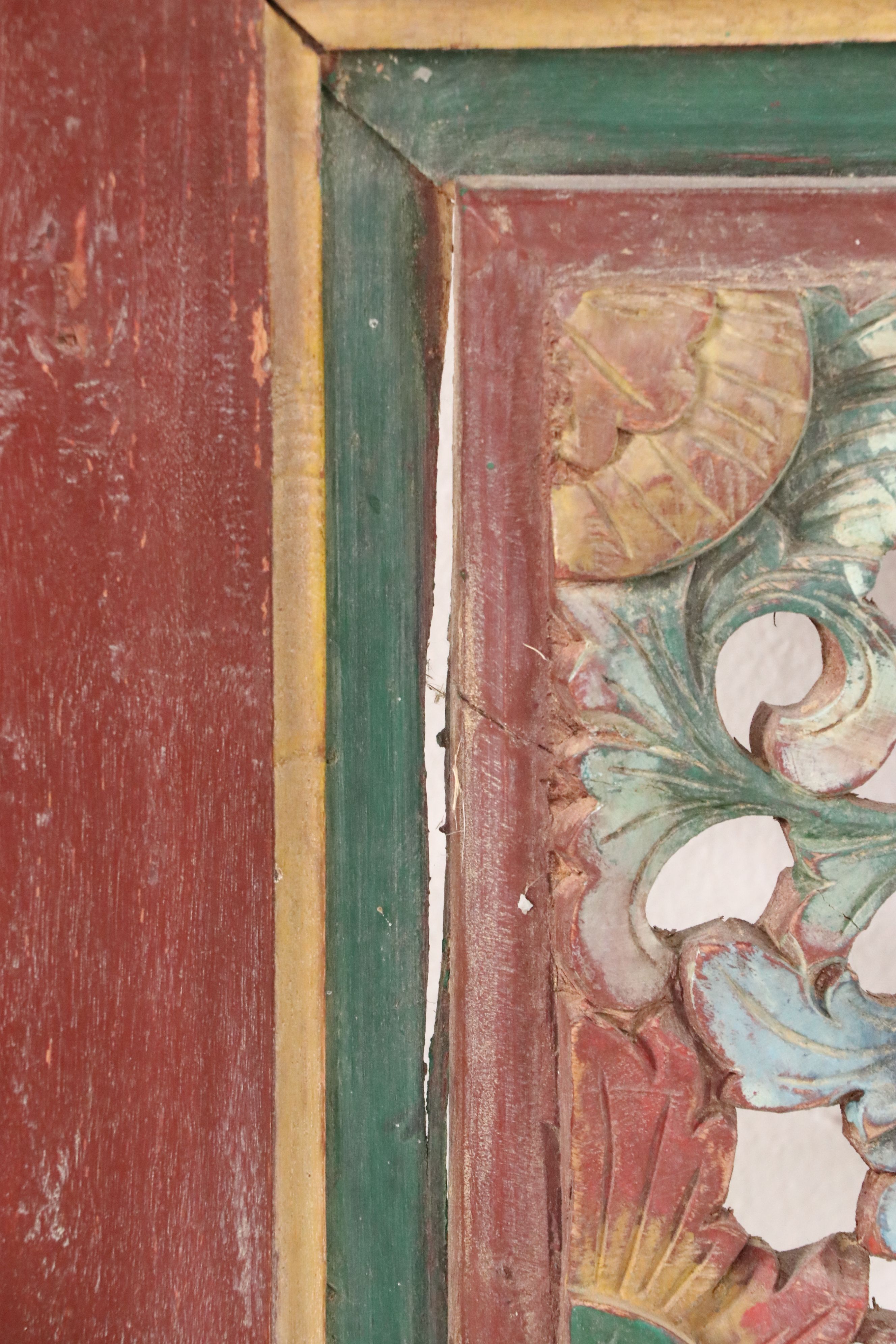 Southeast Asian Style Polychrome Carved Wood Panel