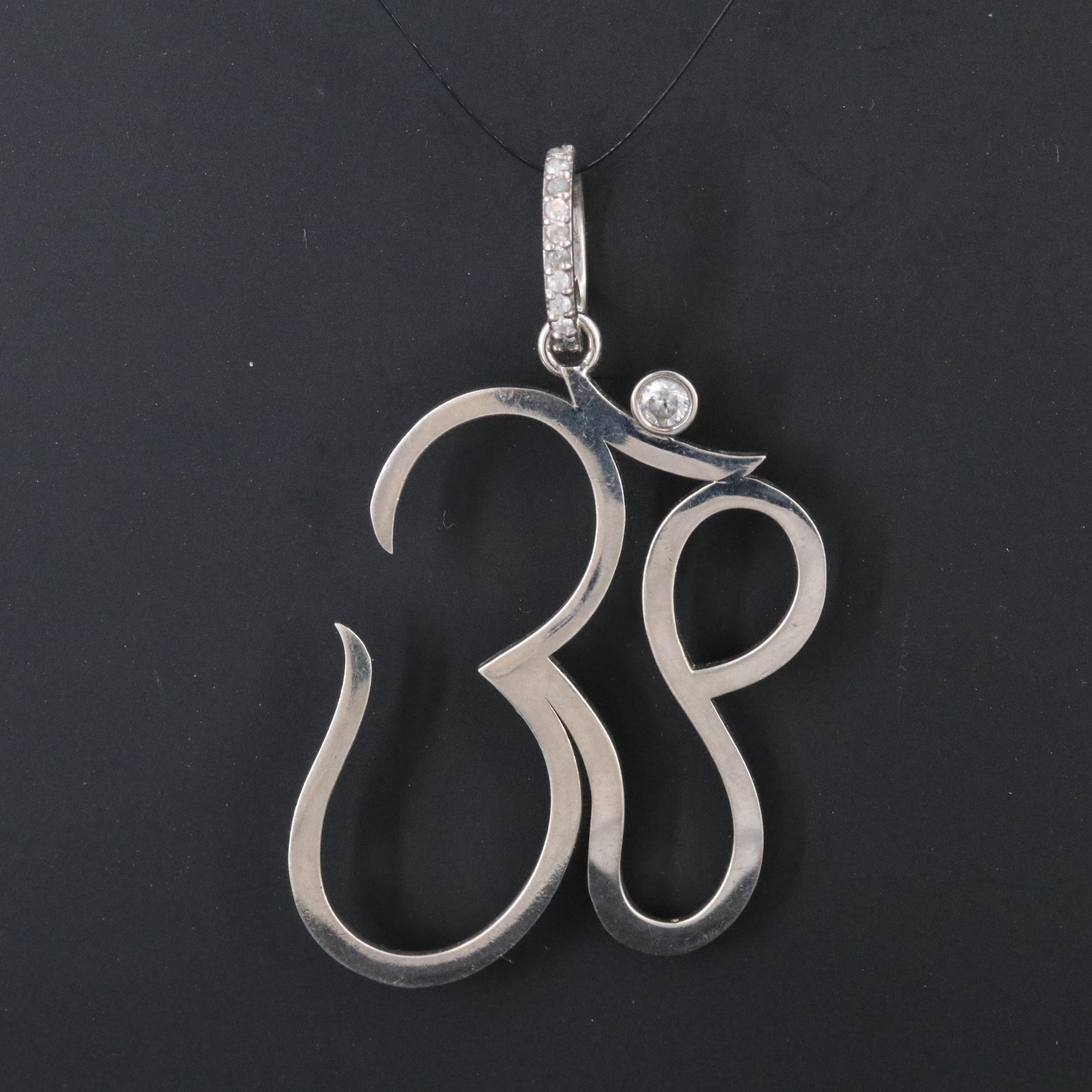 Sterling Diamond Ohm Pendant Attributed to Sheryl Lowe