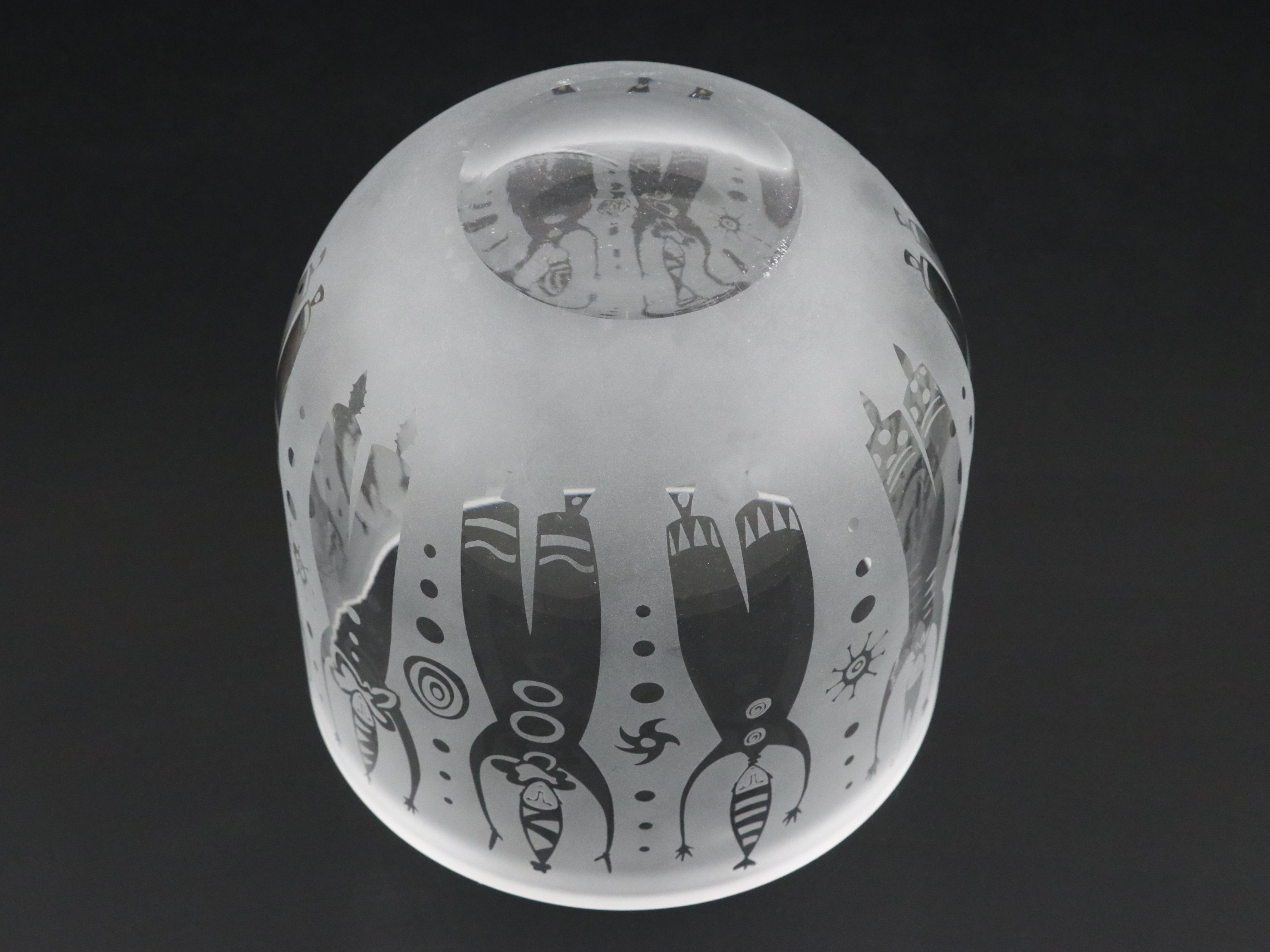 Leandra Drumm Etched Art Glass Jester Bowl, 2007