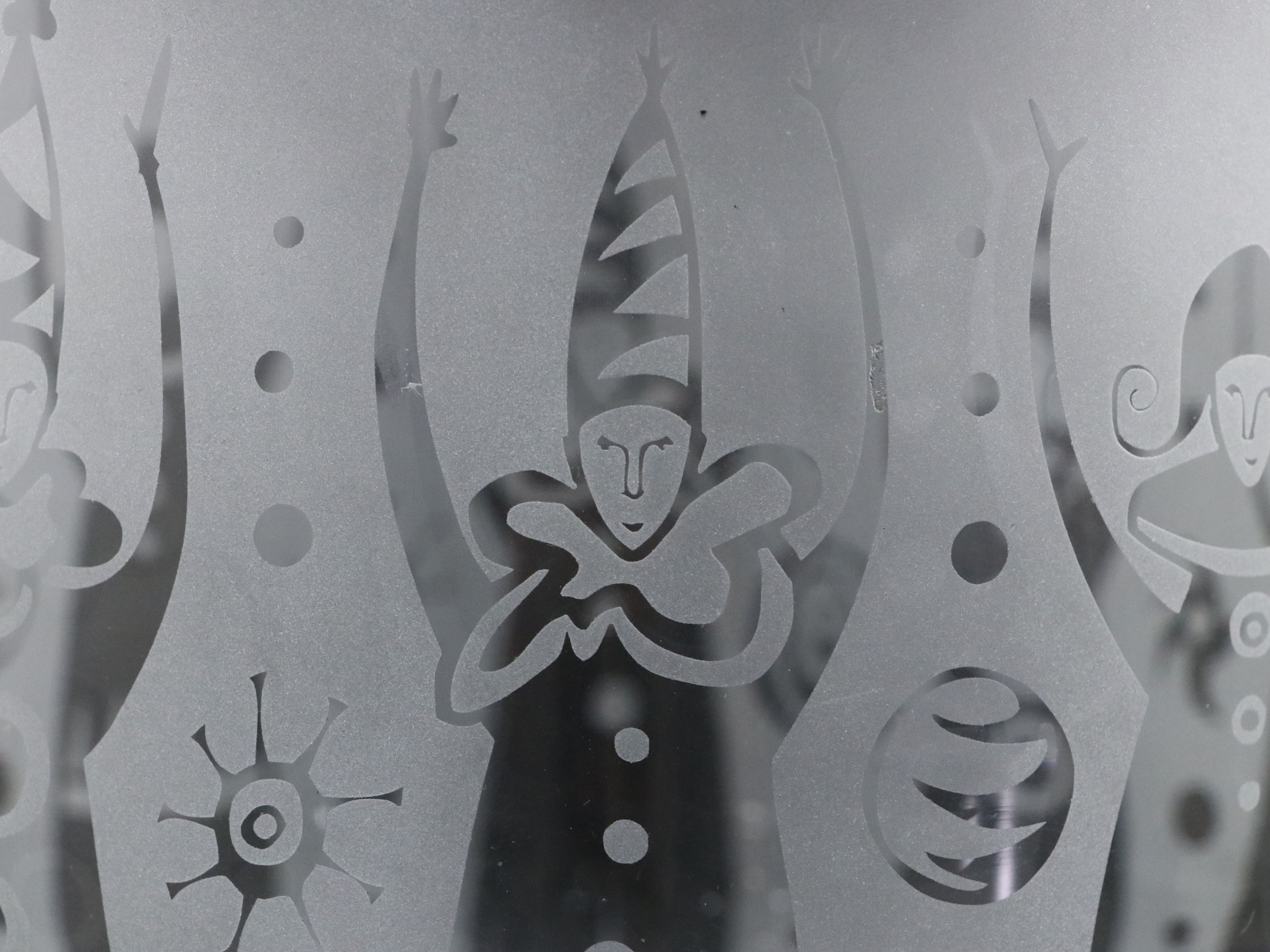 Leandra Drumm Etched Art Glass Jester Bowl, 2007