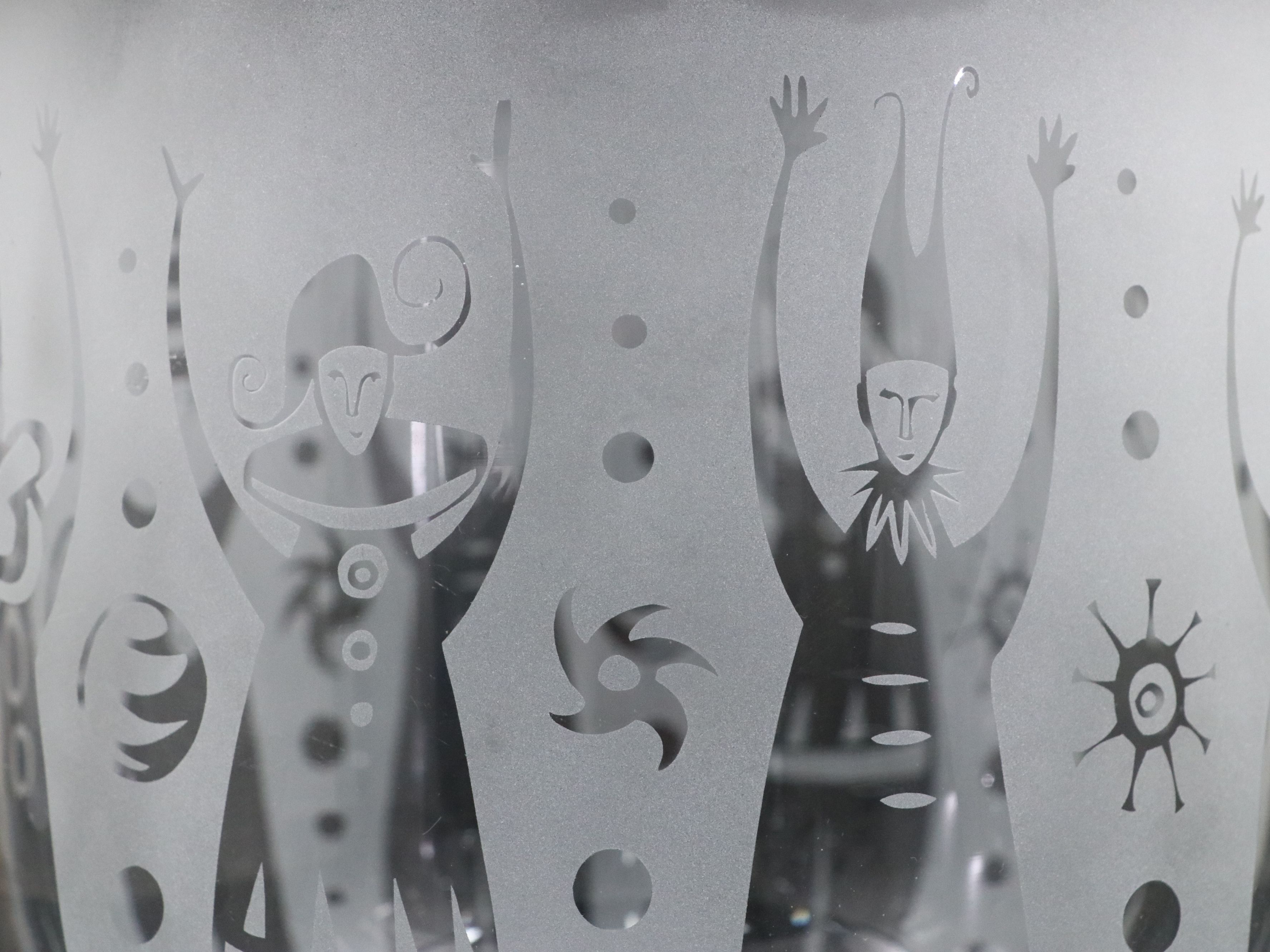 Leandra Drumm Etched Art Glass Jester Bowl, 2007