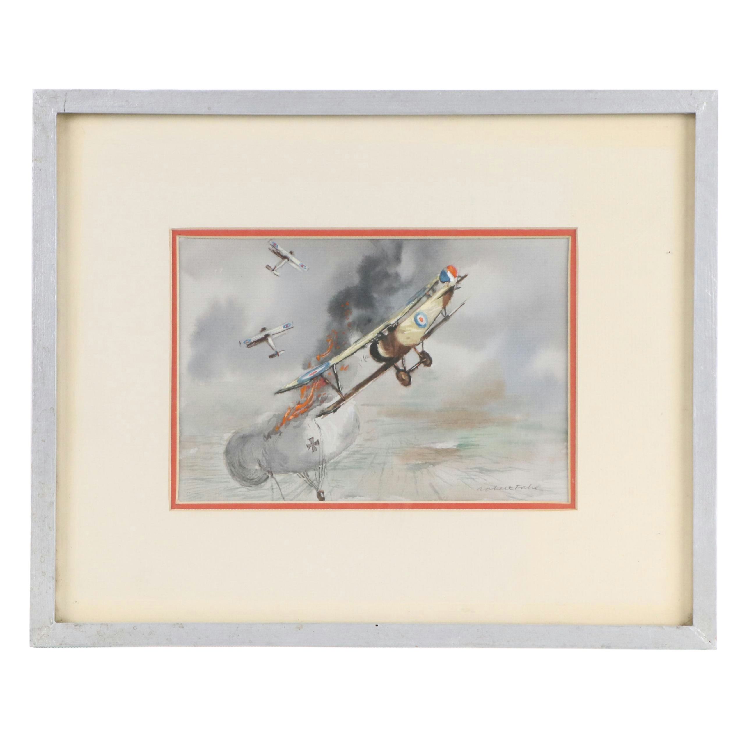 Robert Fabe Illustration of Historic 20th Century War Plane, Mid-20th Century