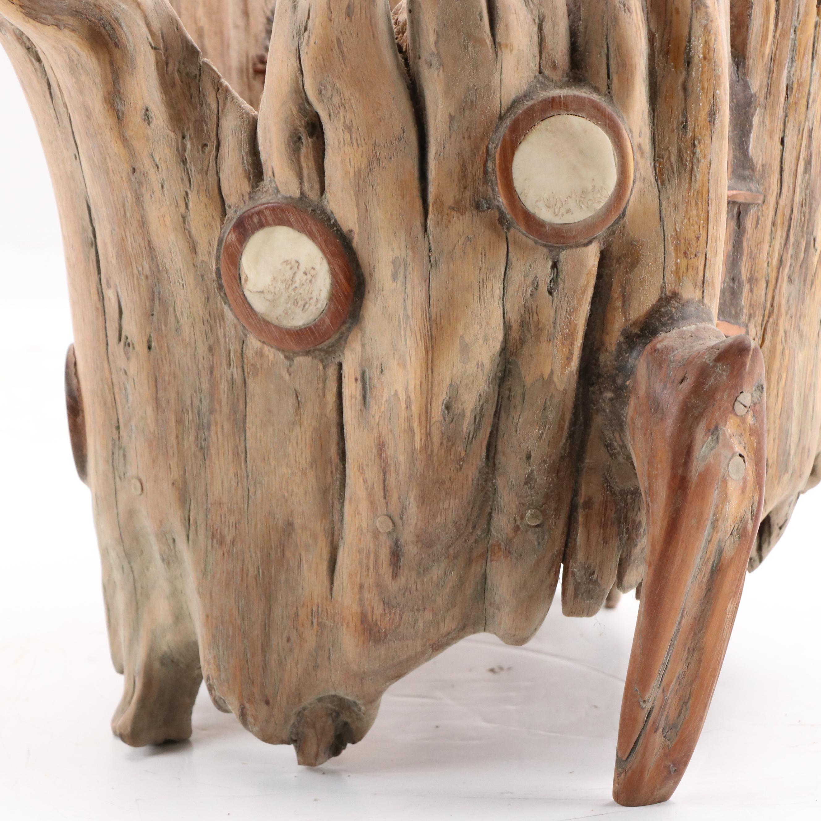 Robert Beaven Carved Wooden Sculptural Vessel & Ornamented Antlers in Wood Discs