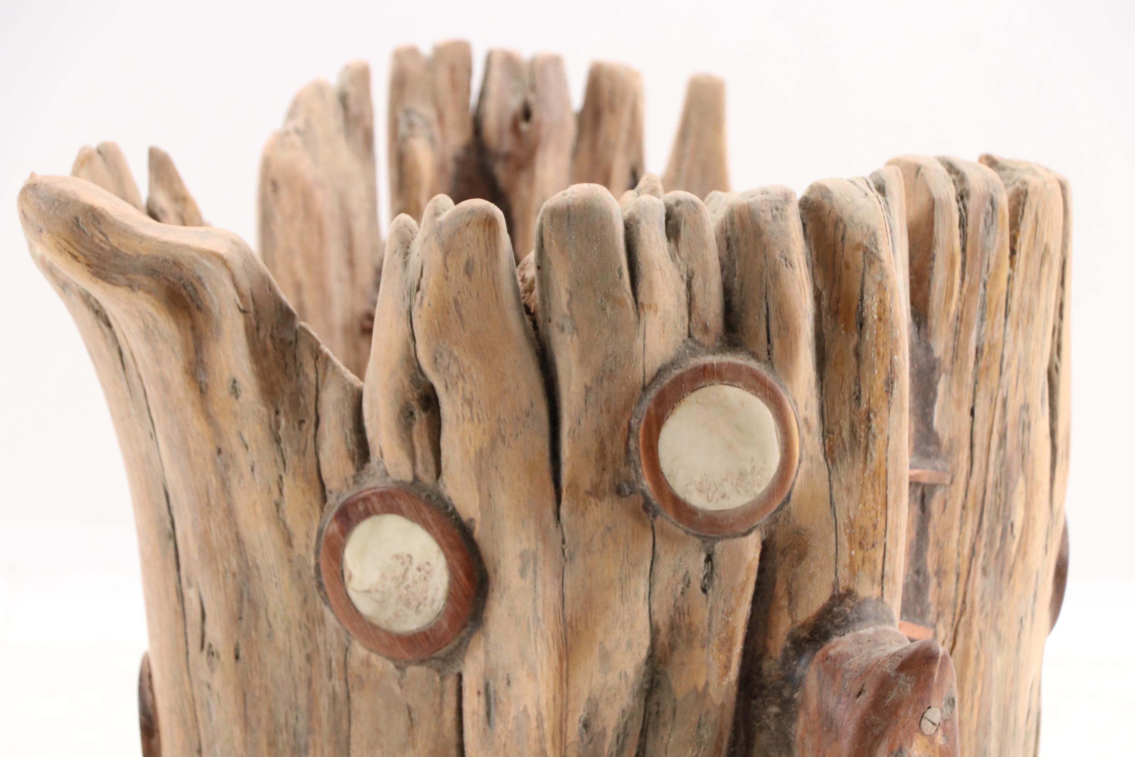 Robert Beaven Carved Wooden Sculptural Vessel & Ornamented Antlers in Wood Discs