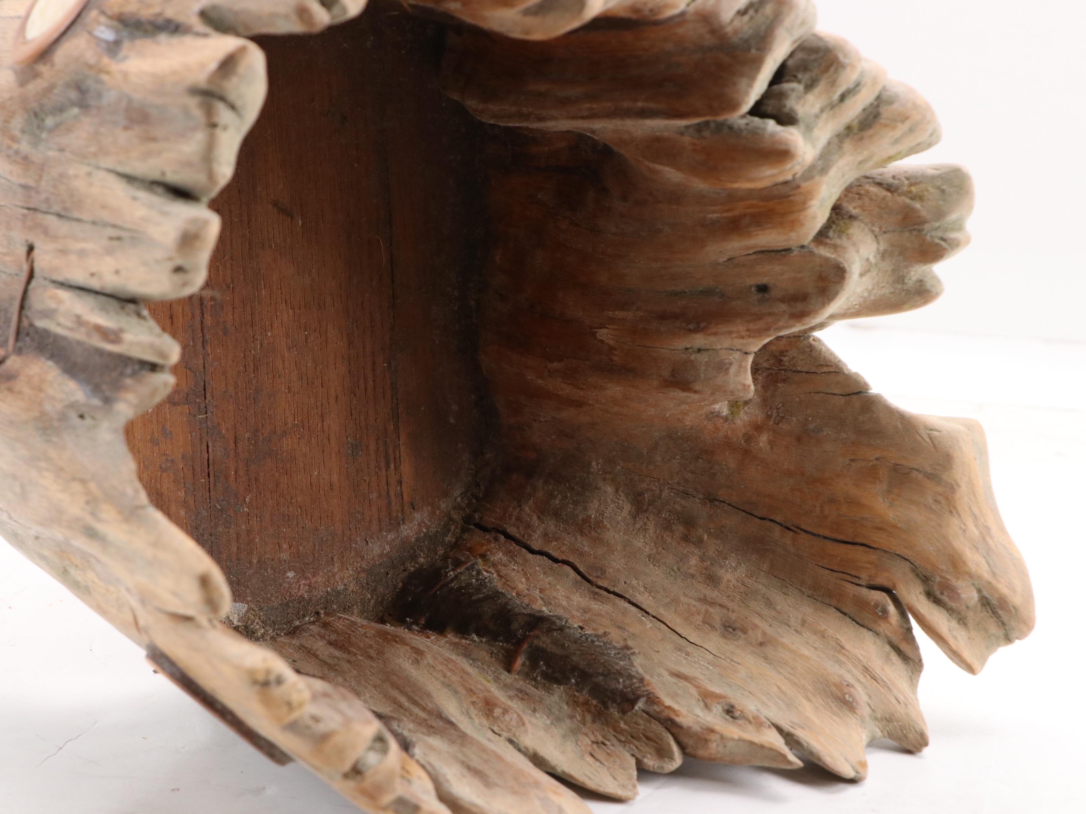 Robert Beaven Carved Wooden Sculptural Vessel & Ornamented Antlers in Wood Discs