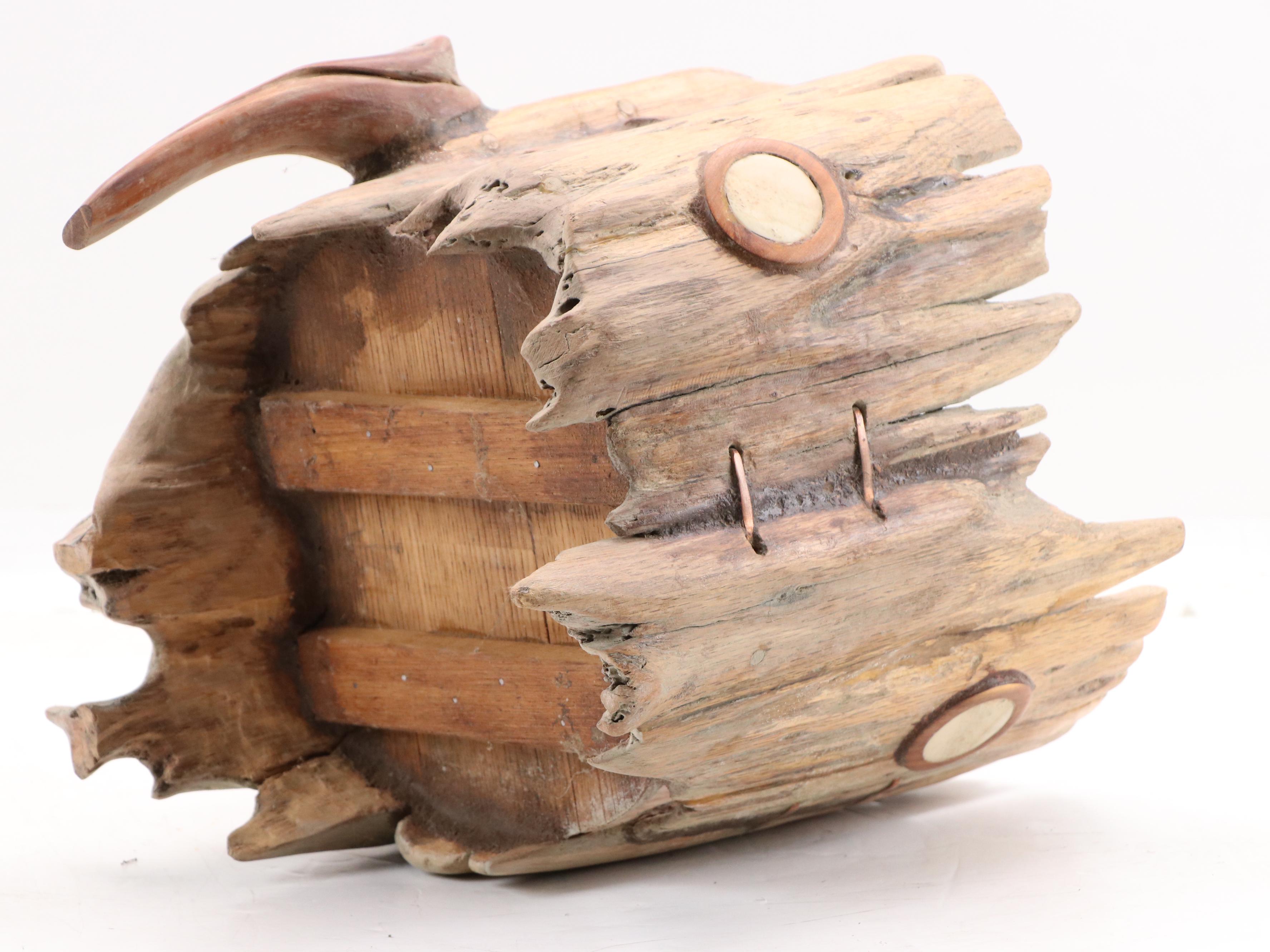 Robert Beaven Carved Wooden Sculptural Vessel & Ornamented Antlers in Wood Discs