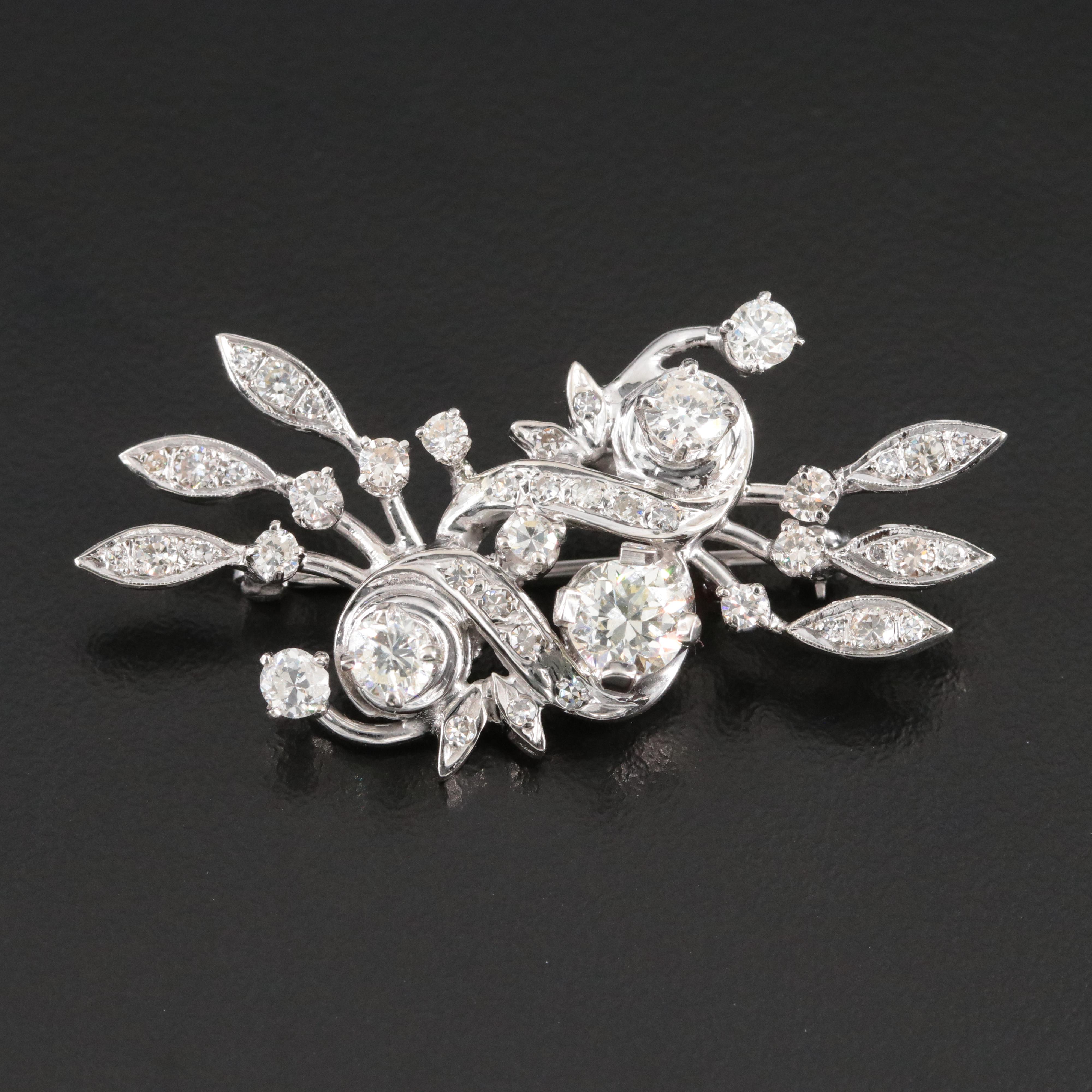 14K 2.14 CTW Diamond Floral Spray Brooch