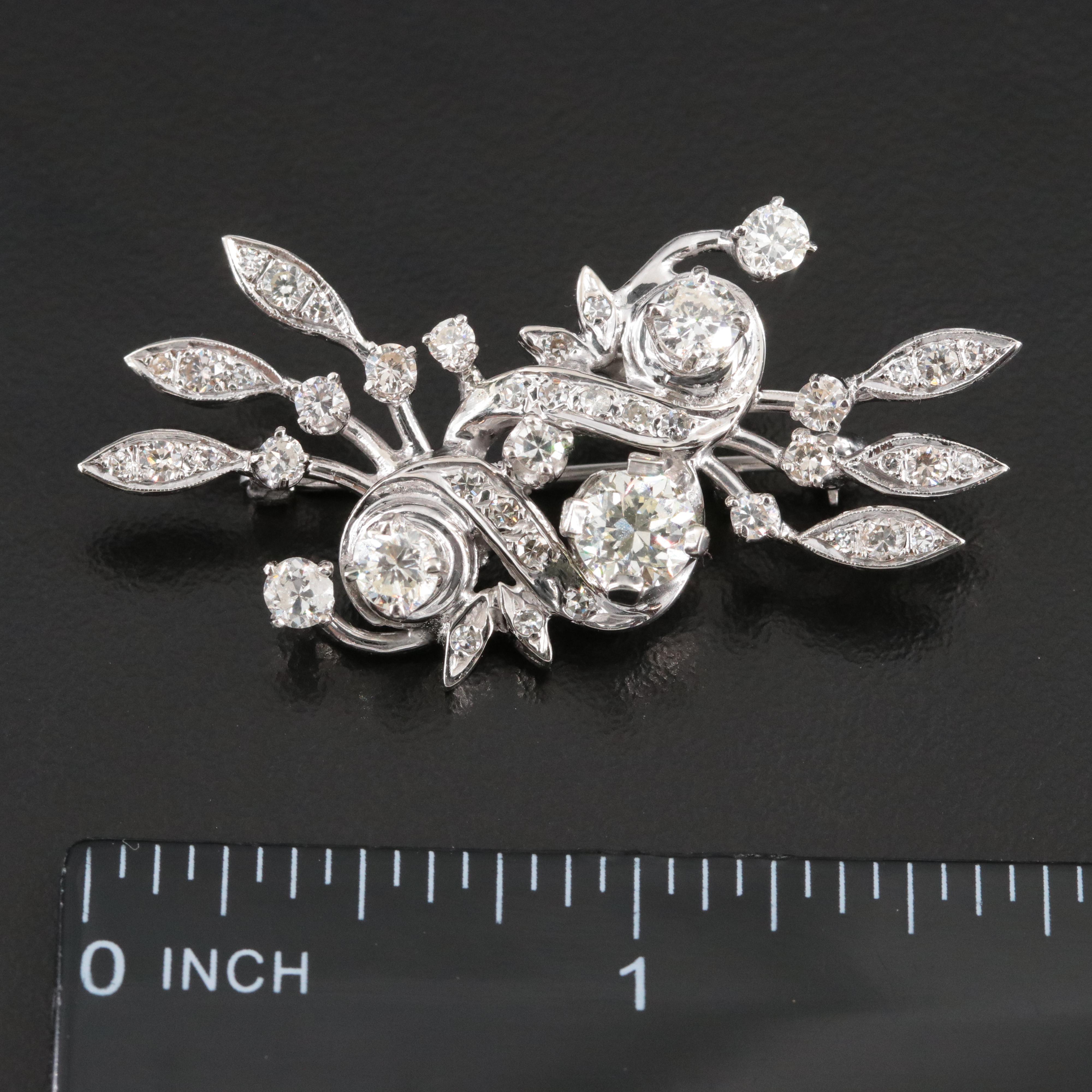 14K 2.14 CTW Diamond Floral Spray Brooch